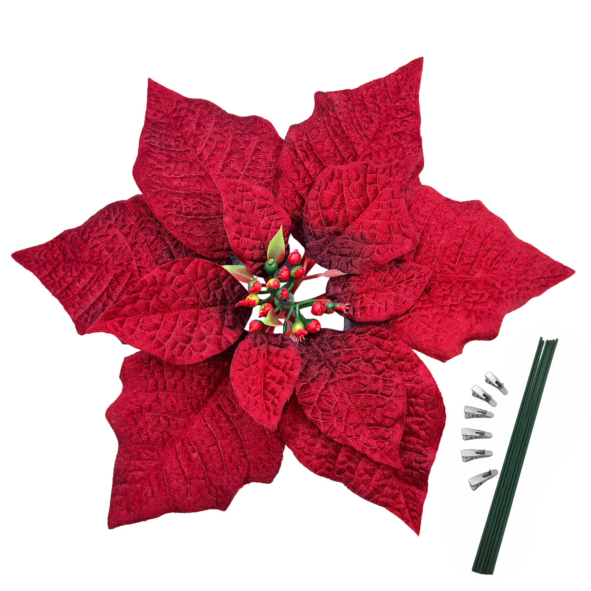 M2cbridge Artificial Christmas Flowers Red Velvet Poinsettia Floral Picks for Christmas Wreath Tree Ornaments(6PCS Extra Large Maroon)