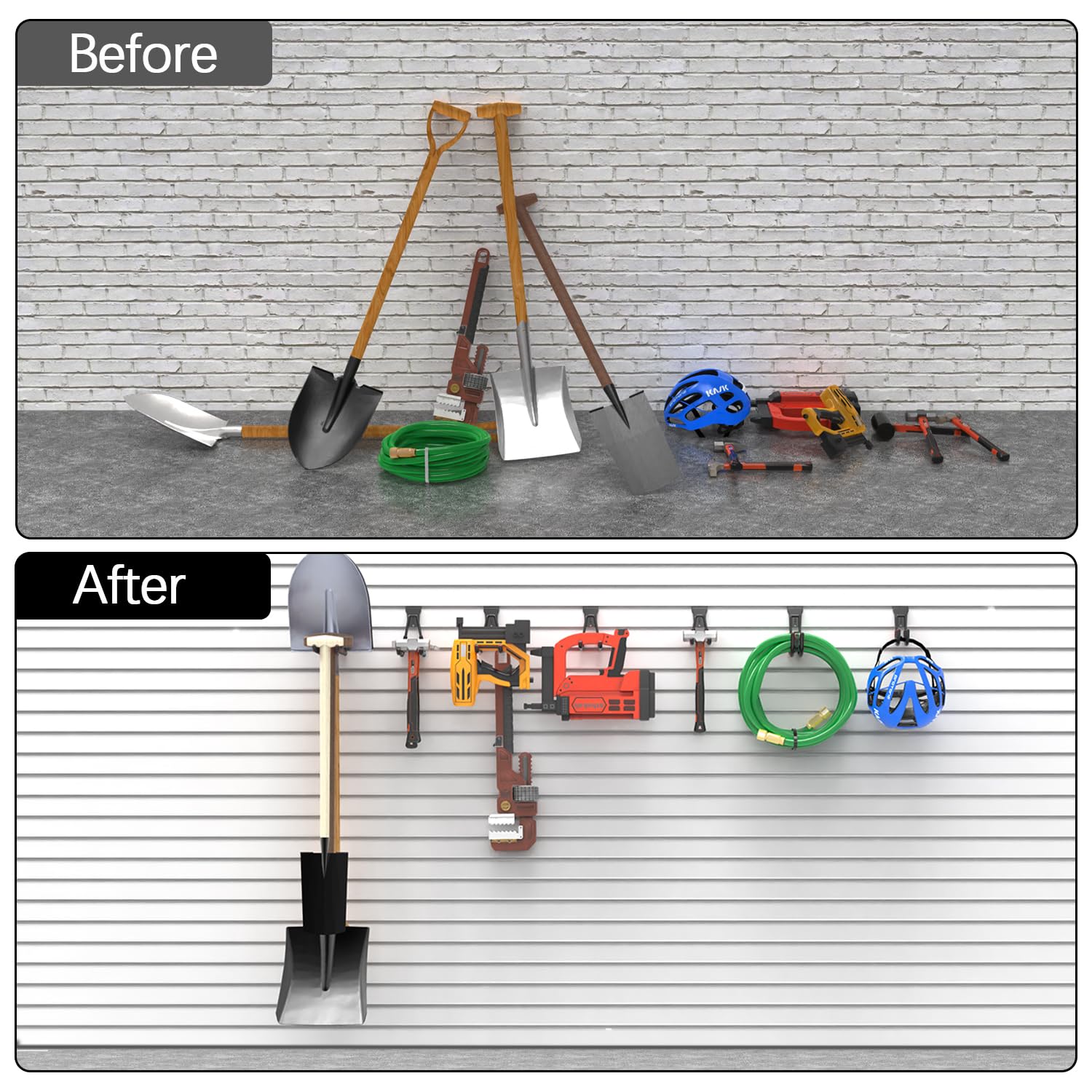 3-H 16 small pièces Slatwall Crochets Slatwall Accessoires Crochets de garage,Garage Hooks avec 2 sangles de rangement pour outils Jardin Garage Remise(Noir)