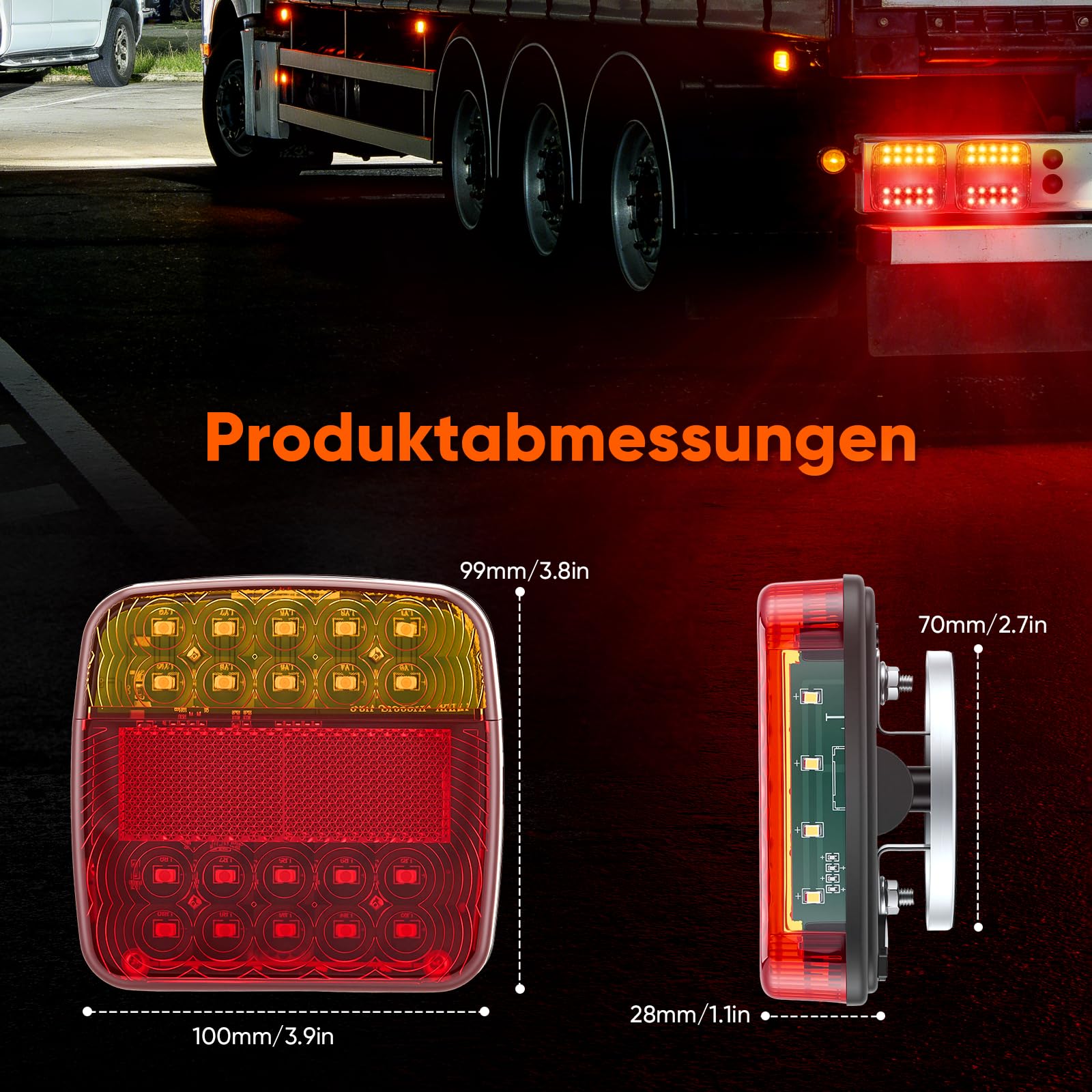 Feux arrière LED sans fil pour remorque avec aimant - Ensemble de feux arrière sans fil 12/24V, étanche et rechargeable par USB, pour caravane, camion et transporteur