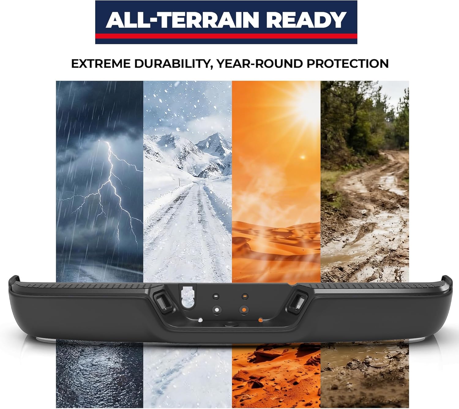 MOSTPLUS Chrome Rear Bumper Assembly Compatible for 09-18 Dodge Ram 1500/10-12 Ram 2500 3500 W/Parking Sensor Holes W/Dual Exhaust Complete Back Step Bumpers