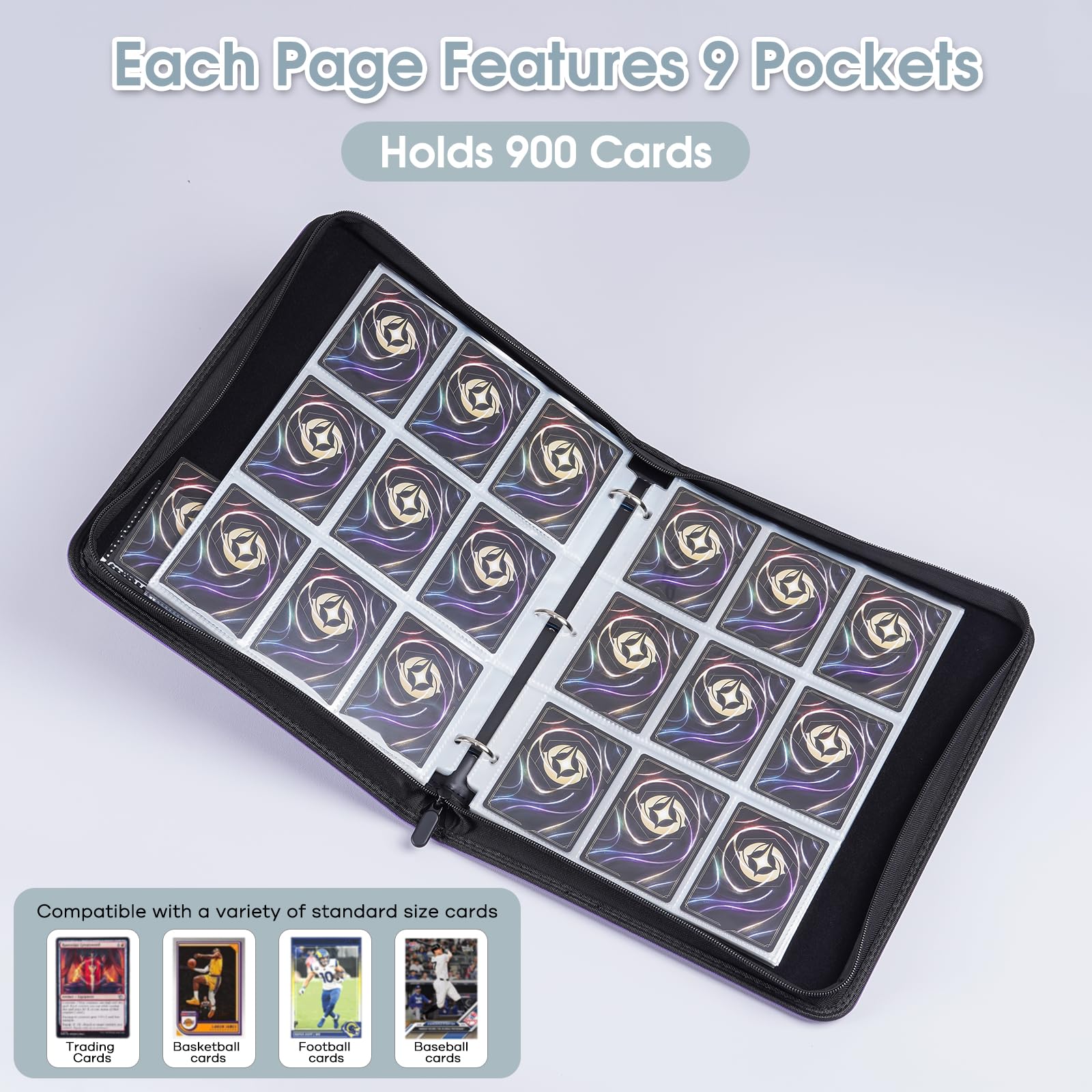 ProCase 900 Pockets Card Binder with Clear Window for Trading Cards 9 Double Sided Pockets Colletction Album Holder with Removable Sleeves for MTG TCG - Image 2
