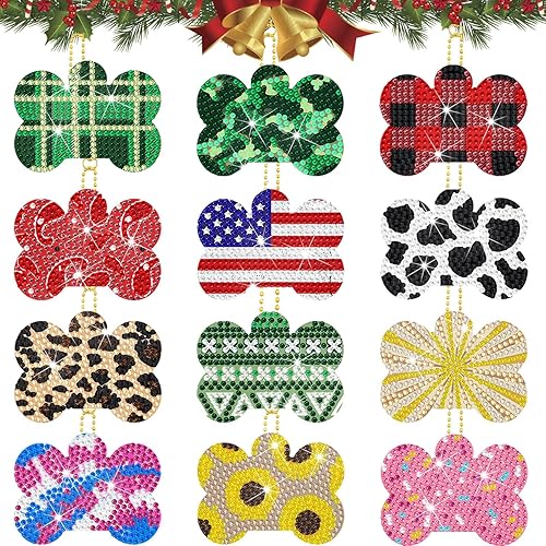 Juego de 12 llaveros de pintura de diamante de búhos para bricolaje, lindos búhos, animales, pintura de diamante, llaveros para principiantes,