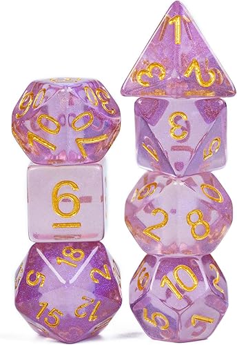Miniatura 3 de UDIXI Juego de 7 dados DND rellenos con polvo Aurora, dados D&D morados para Calabozos y Dragones, dados poliédricos para RPG MTG y otros juegos de