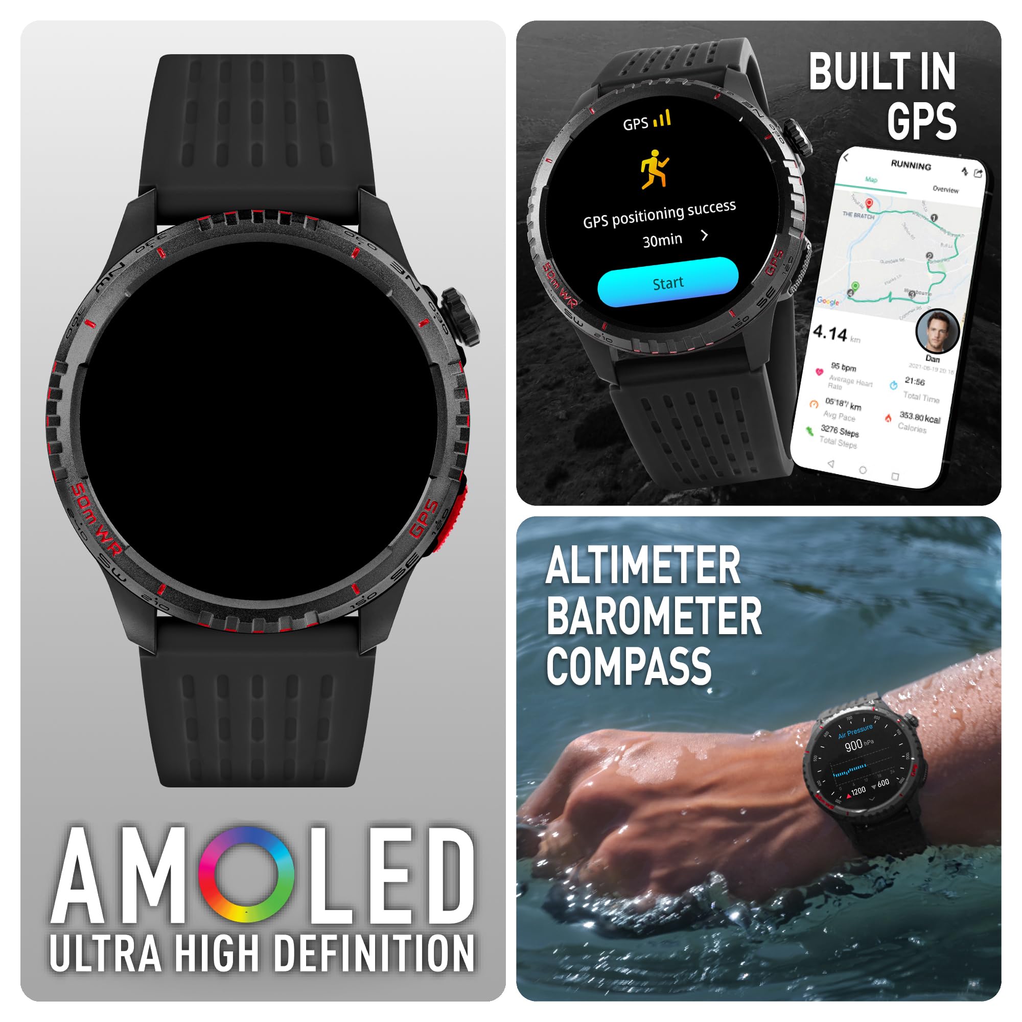 Reflex Active SeaVenture 50 m bezpieczny do pływania AMOLED GPS czarny pasek smartwatch