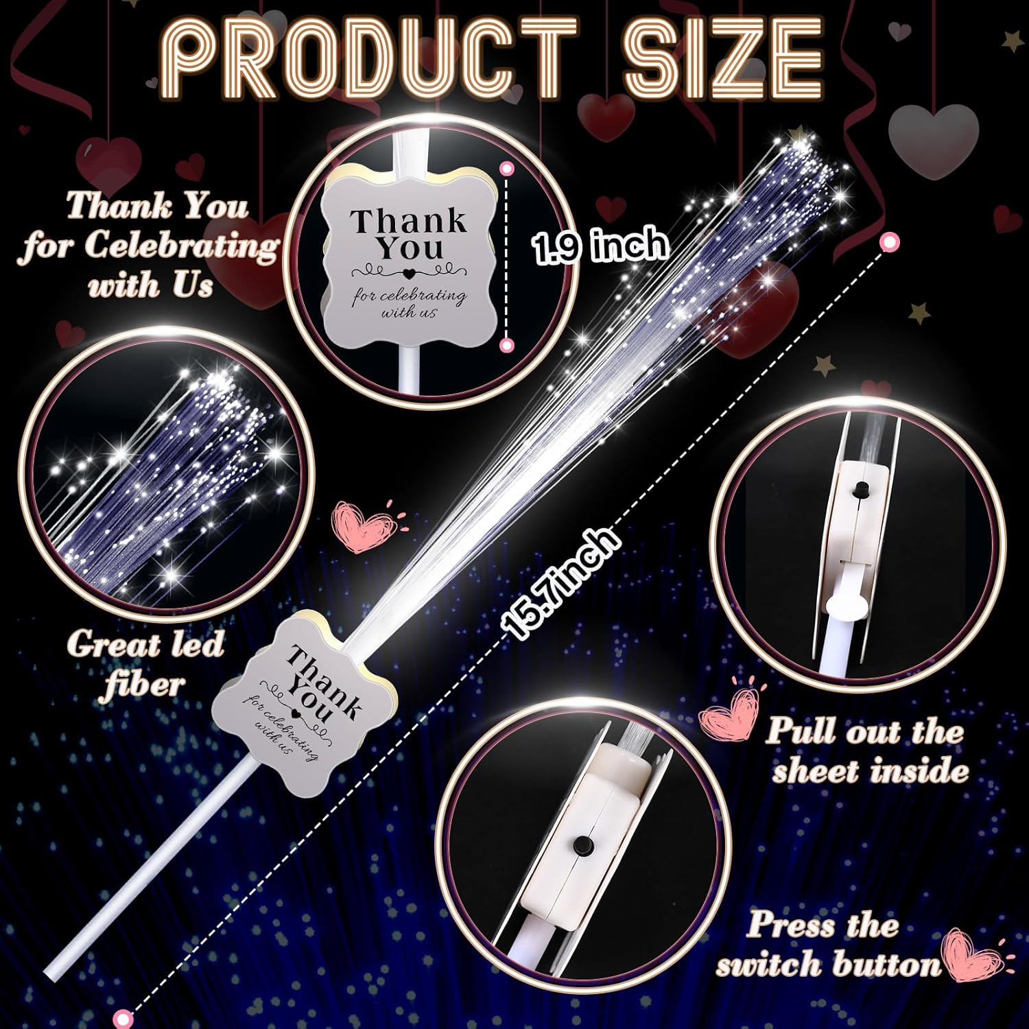 100 Pcs White Wedding Light up Sticks LED Sparklers Thank You Fiber Optic Glow Wands with 3 Mode for Send off Reception Valentines Birthday Carnival Party Supplies Favors Dance Floor Props