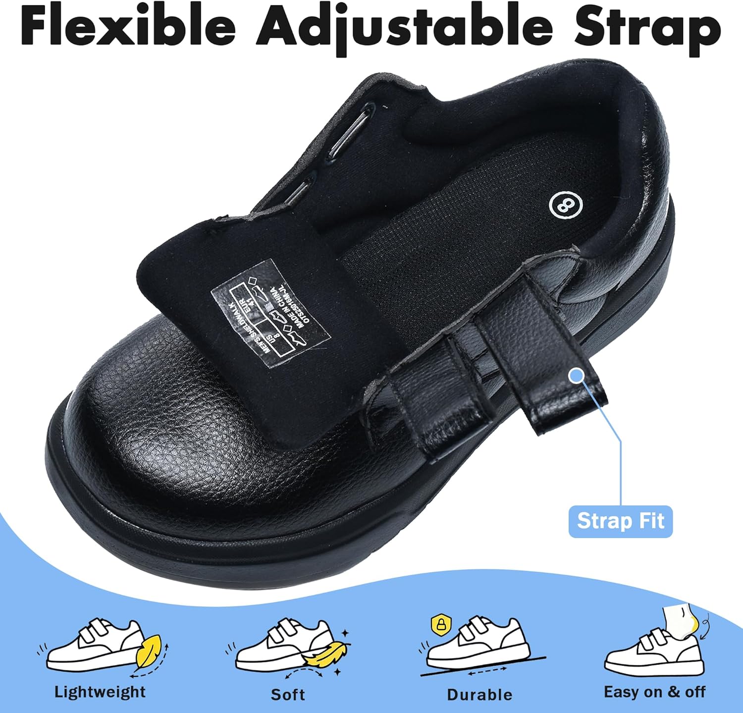 Flexwin Extra Wide Diabetic Shoes for Men, Adjustable Velcro Shoes for Swollen Feet, Breathable Orthopedic Walking Shoes for Elderly & Neuropathy Relief - Image 5