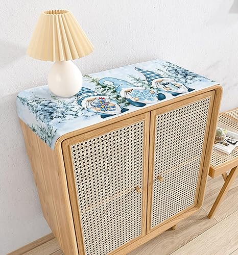 Miniatura 4 de Camino de mesa azul de Navidad de 36 pulgadas, corto, de lino de algodón, cocina, comedor, mesa de café, decoración de tocador, camino de mesa de