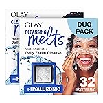 Olay Face Wash, Hyaluronic Acid Cleansing Melts, Fragrance-Free, Daily Use Gentle Cleanser, For All Skin Types, Travel Size, Water-Activated to Clean, Tone, and Refresh, 64ct (2 Pack x 32ct)