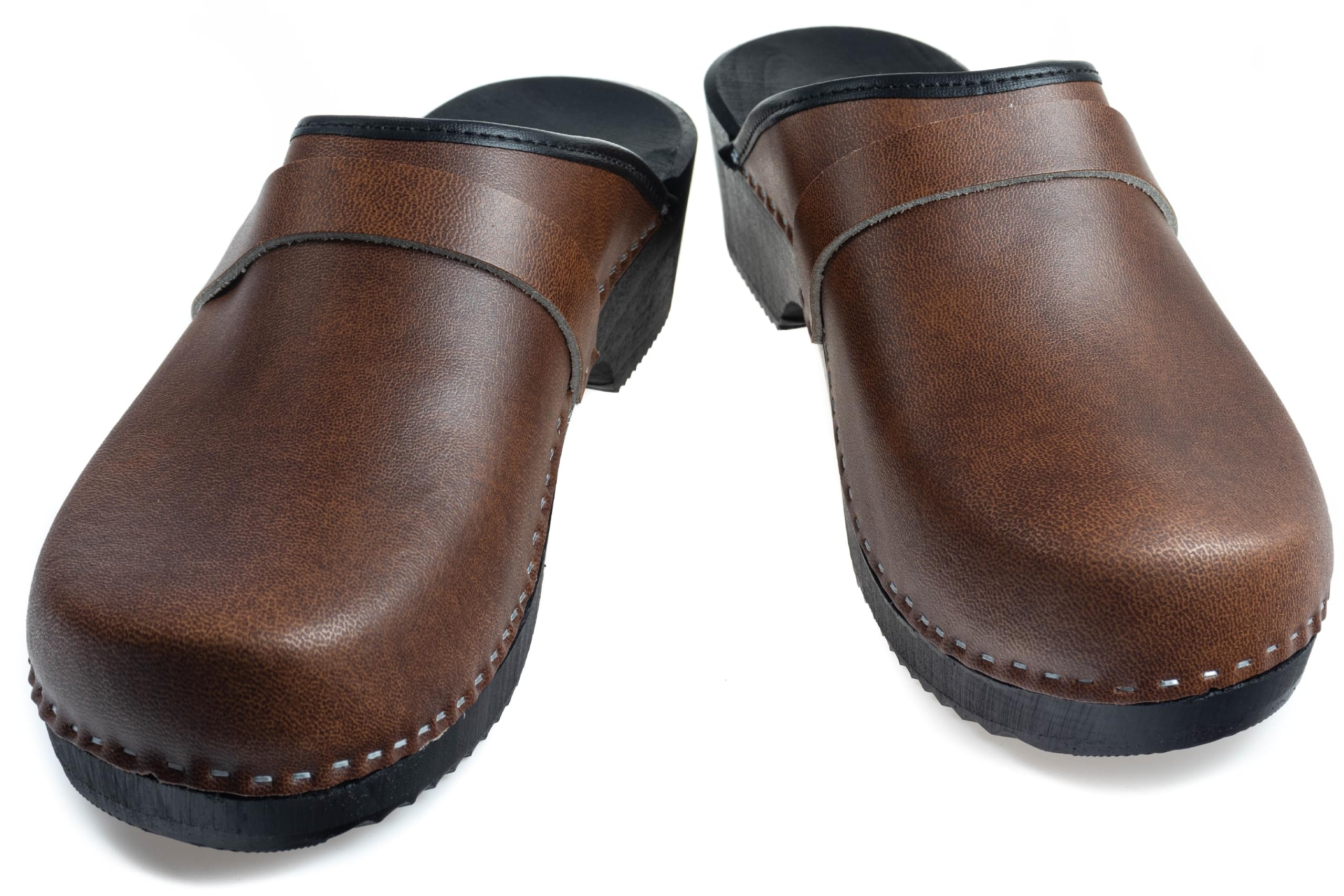 APREGGIO Sabots Homme en Bois et Cuir – Chaussures Confortables pour Jardin – Mules Homme Pratiques- 40/46 EU