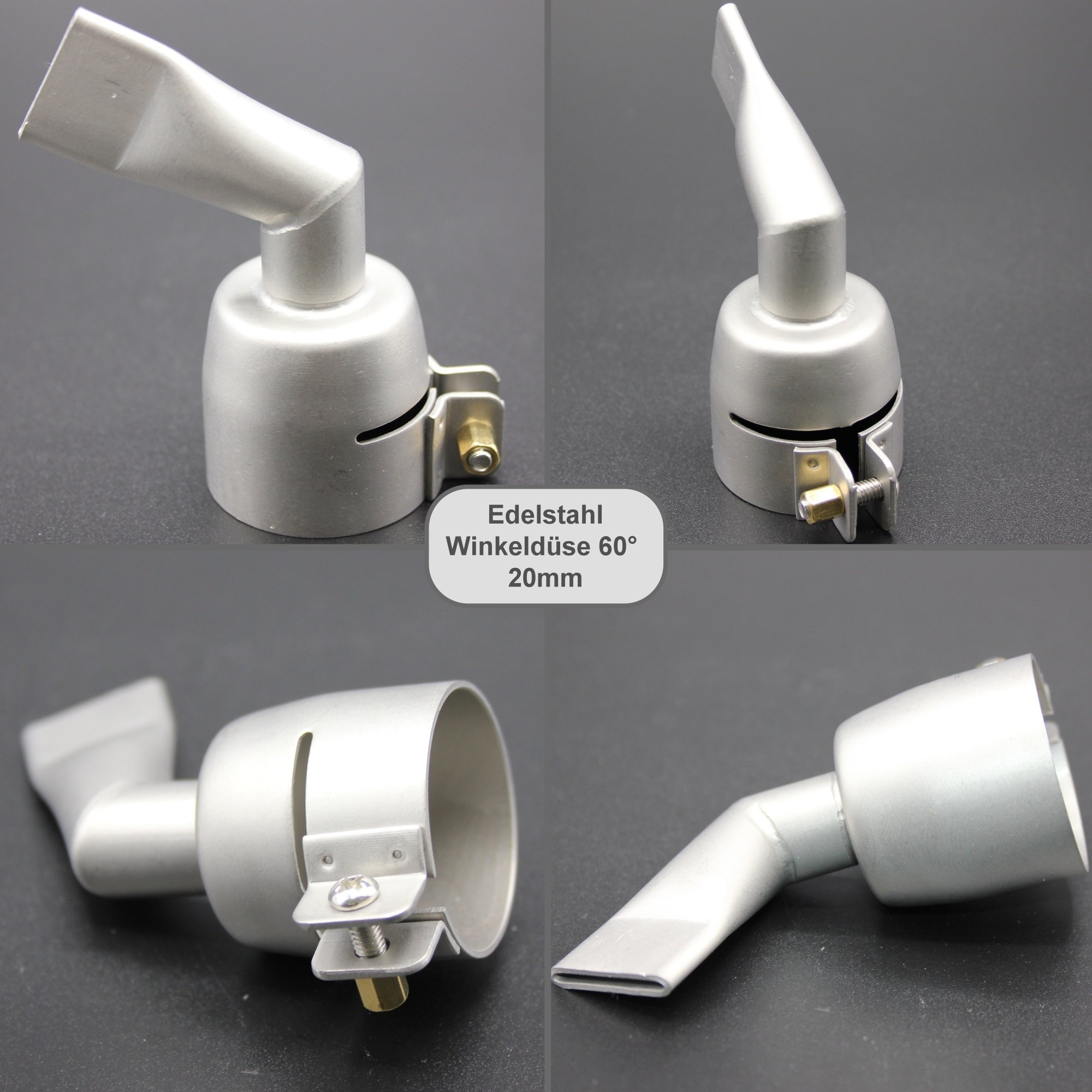 Profi Edelstahl Winkeldüse Düse 60° 20mm passend für Leister TRIAC S/ST/AT für Heißluftfön Heißluftpistole Schweißen Heissluftgerät