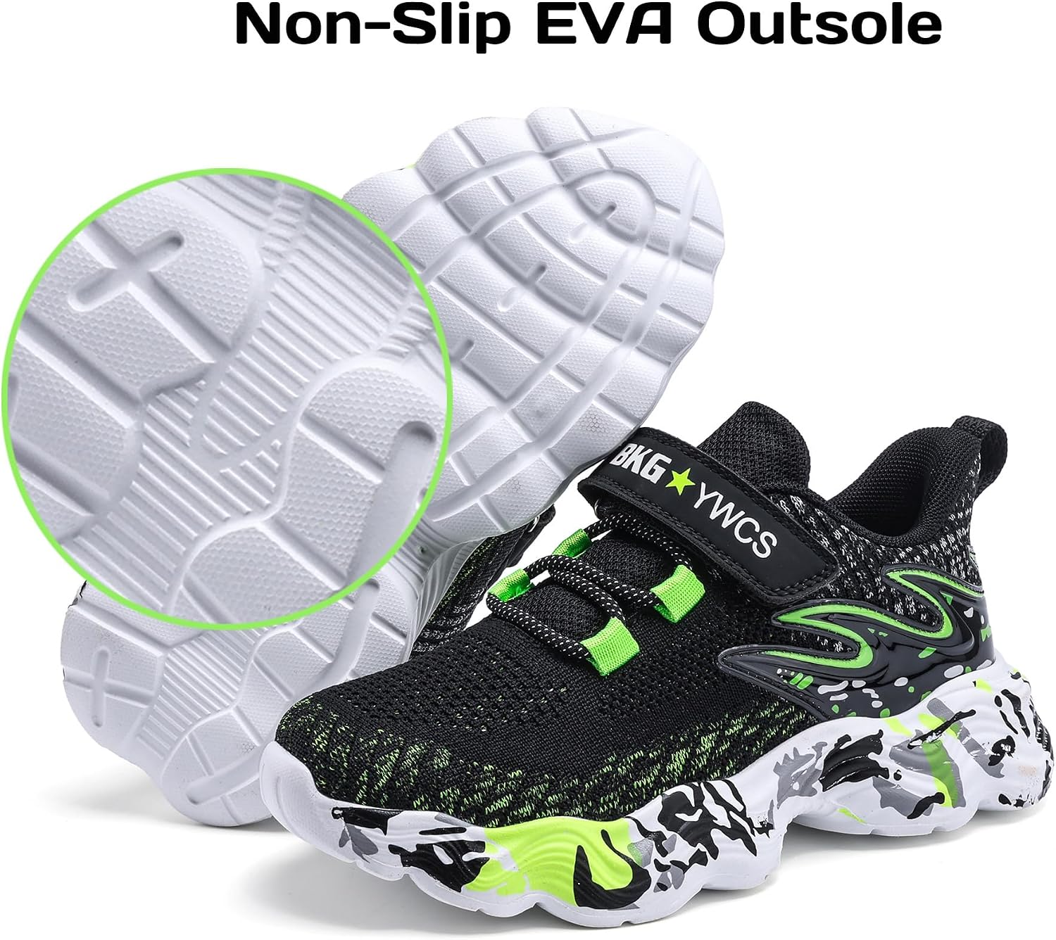 Kids Lightweight Graffiti Walking Shoes Knitted Mesh Easy On/Off Fashion Sneakers for Boy Girl with Hook&Loop Strap