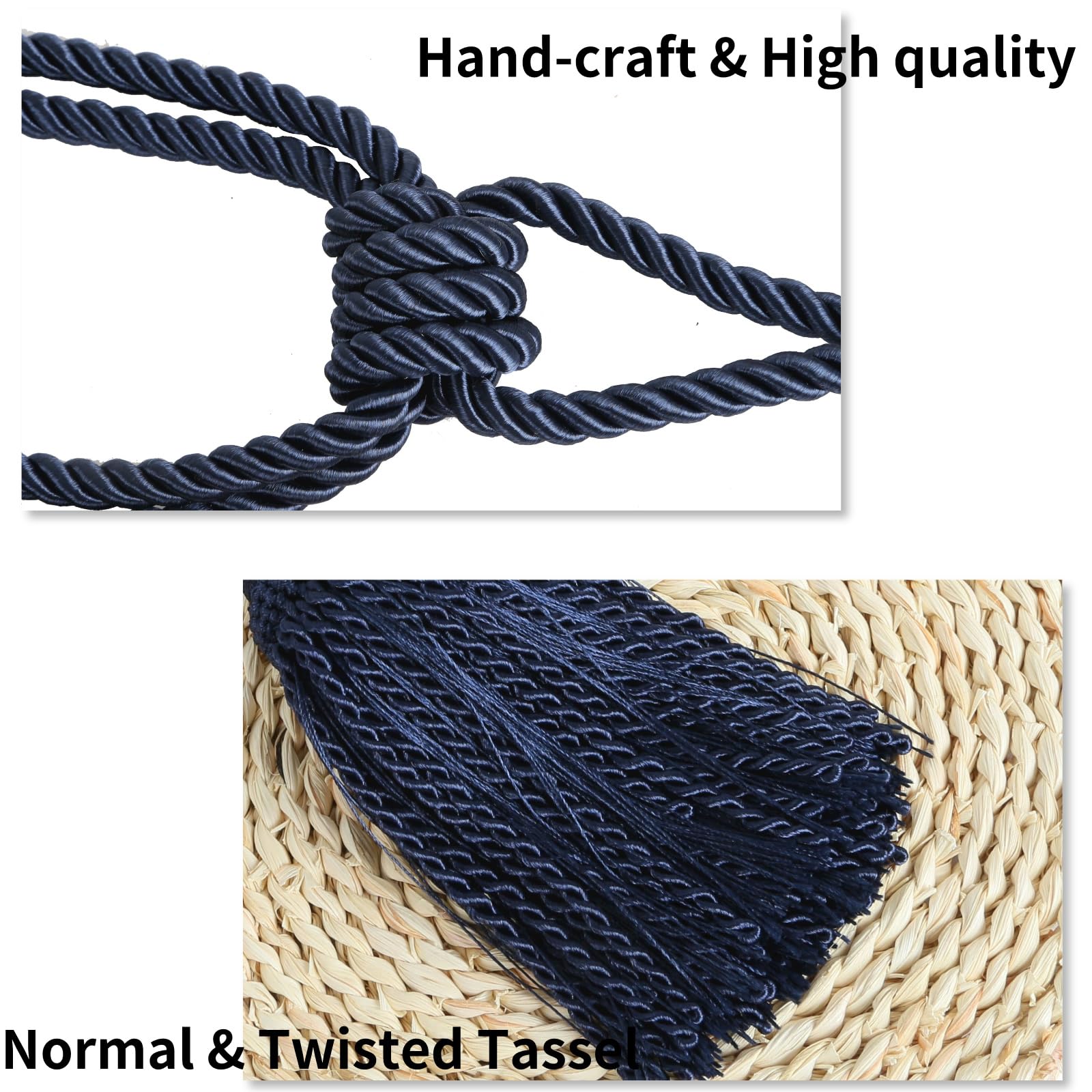 BEL AVENIR Lot de 4 embrasses de rideaux à pompons modernes en corde pour rideaux de fenêtre – Embrasses décoratives élégantes pour l'extérieur (bleu marine)