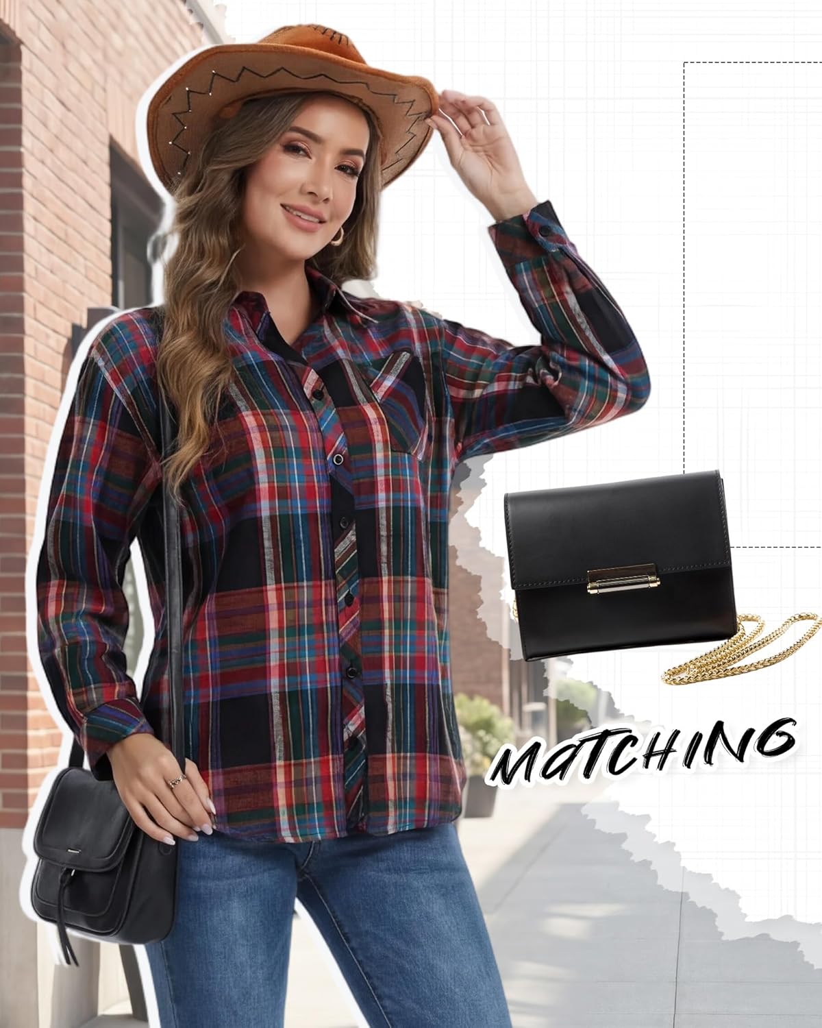 Womens Plaid Button Down Shirts Oversized Long Sleeve Flannel Shirt Business Casual Blouse Tops - Image 3