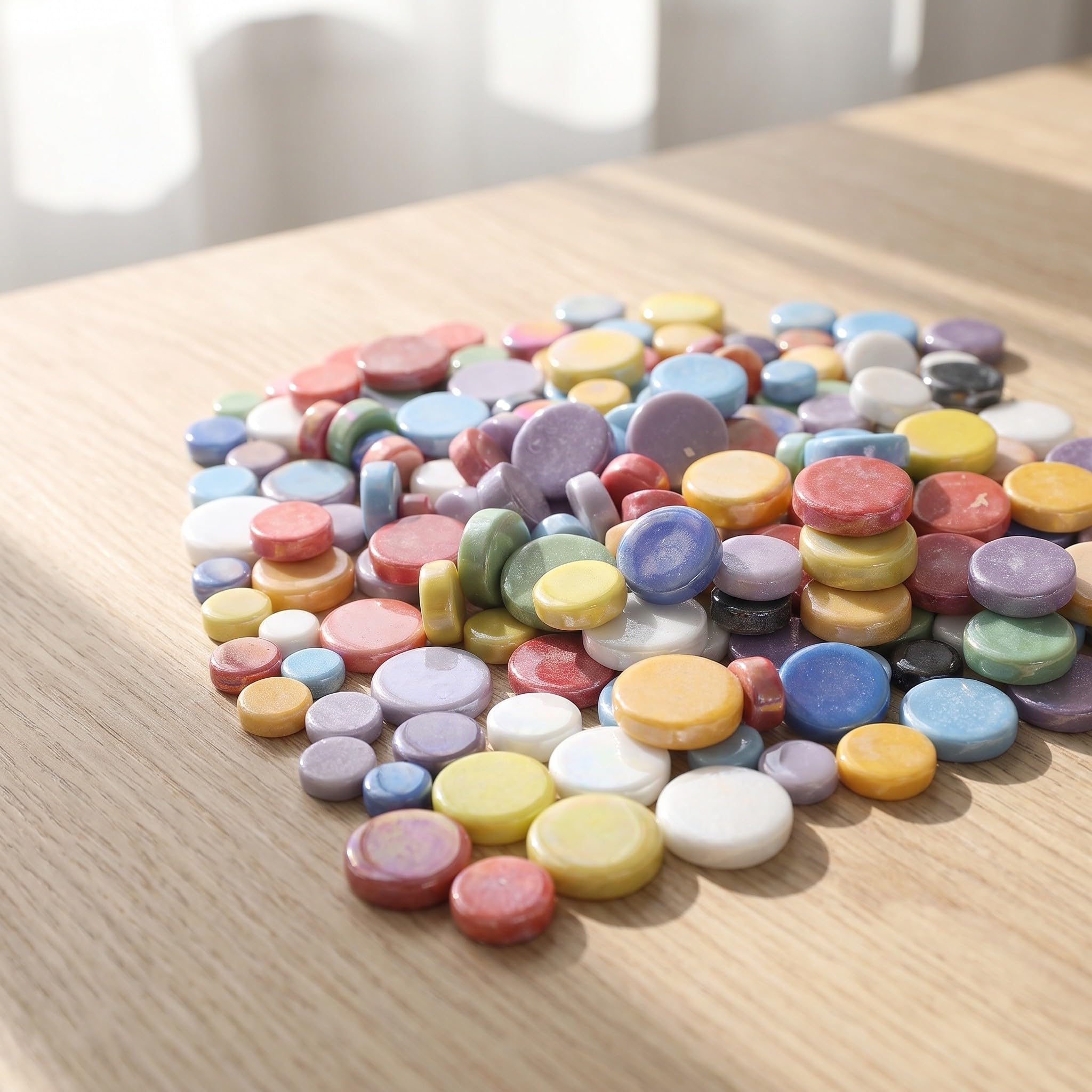 ibasenice 1 confezione di tessere di mosaico in vetro: mini materiali artistici colorati per mosaici, decorazioni per pareti esterne e paraschizzi della cucina, tessere piatte e rotonde di dimensioni
