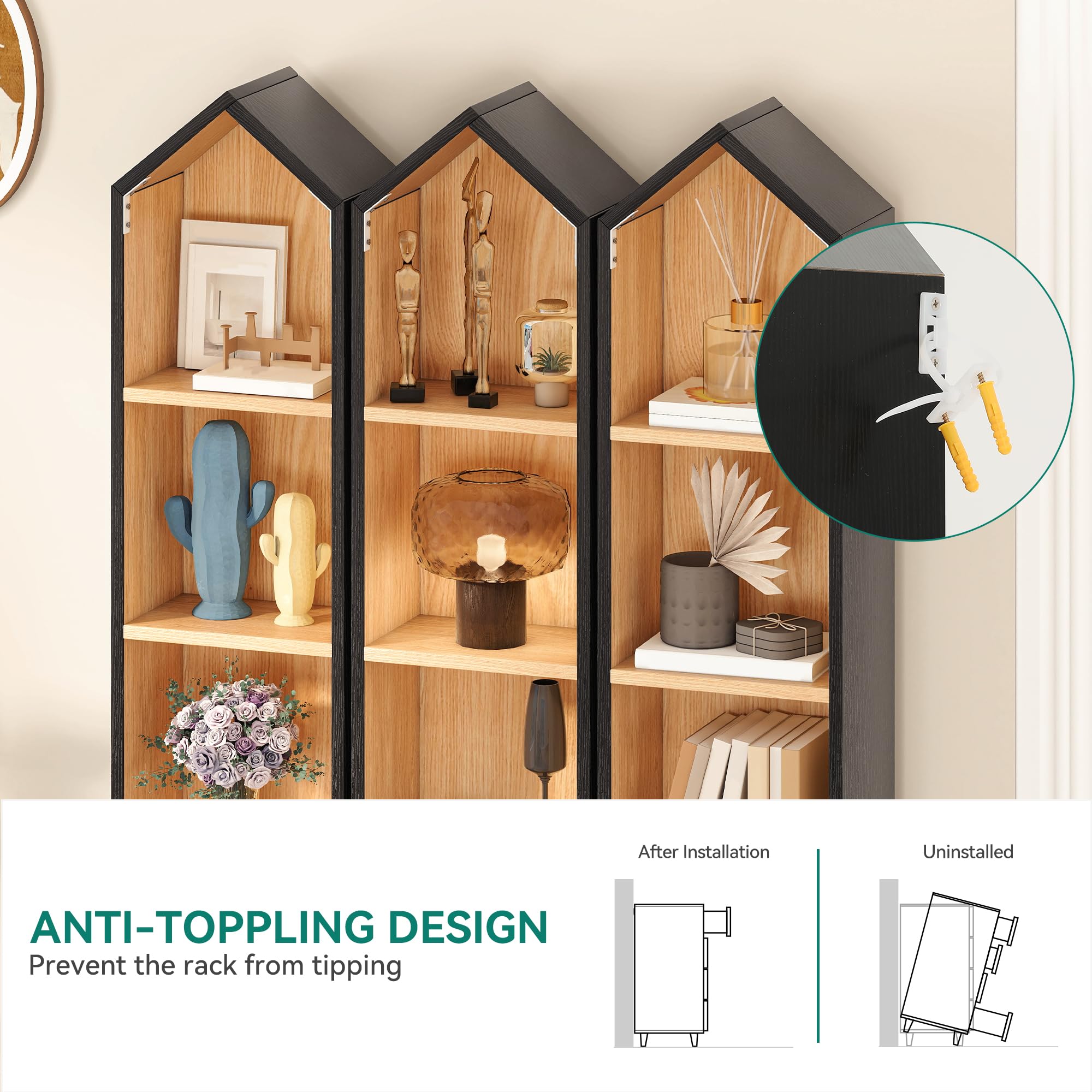 YITAHOME Estantería Alta y Estrecha, en Forma de casa, Esquina Fina, estantería Independiente de 6 Niveles, diseño Que Ahorra Espacio, Almacenamiento de Pantalla para el hogar y la Oficina, Negro y