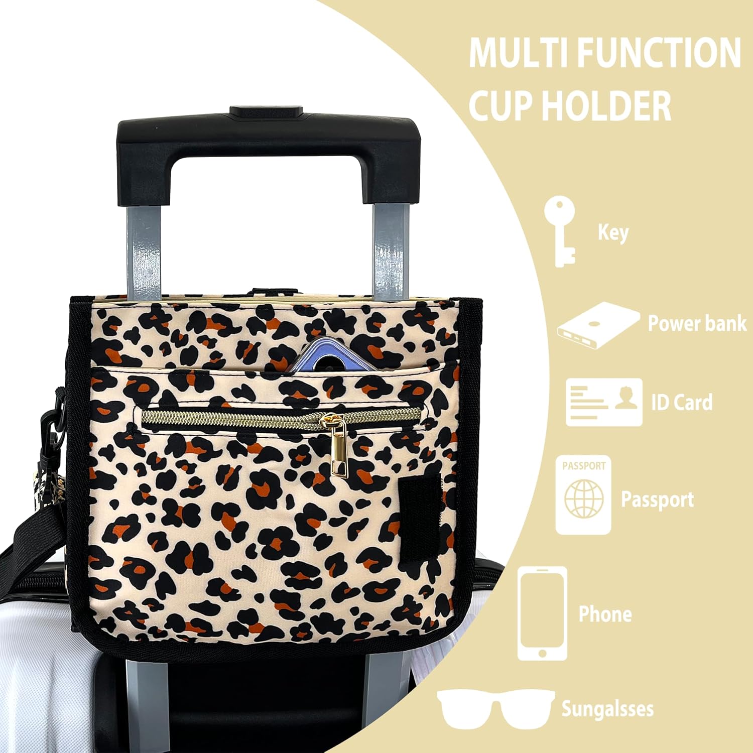 GuirCygne Travel Cup Holder for Luggage – Robust Reliable, Secure Convenient, 2-Cup Capacity, Fit Most Roll-on Suitcases, Heavy-Duty Waterproof Easy to Install, Perfect for Frequent Travelers Leopard - Image 6