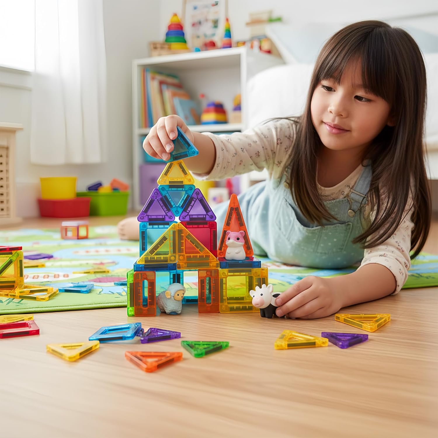 Mini Magnetic Tiles Toys, 27PCS Portable Magnetic Tiles with Storage Box, STEM Educational Building Blocks for Kids Ages 3 4 5 6 Toddler Gifts