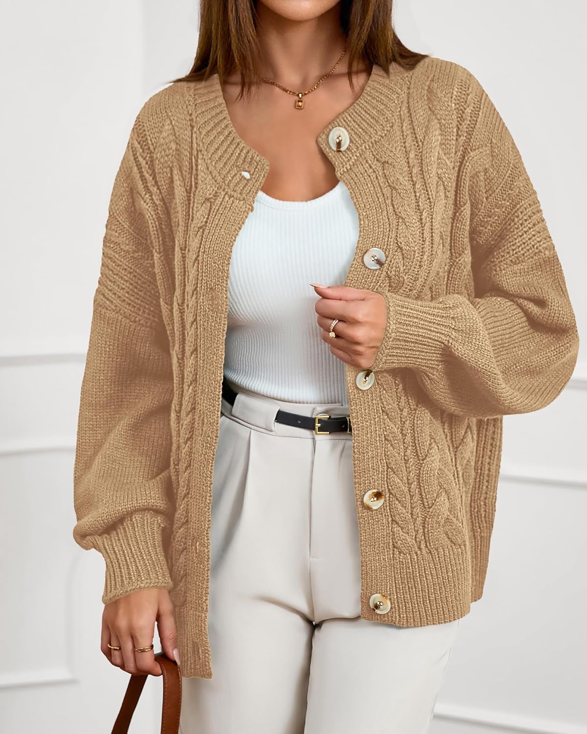 BTFBM Chunky Cardigan Sweaters for Women Fall Fashion 2025 Button Long Sleeve Loose Cable Knit Winter Coats Outerwear - Image 6