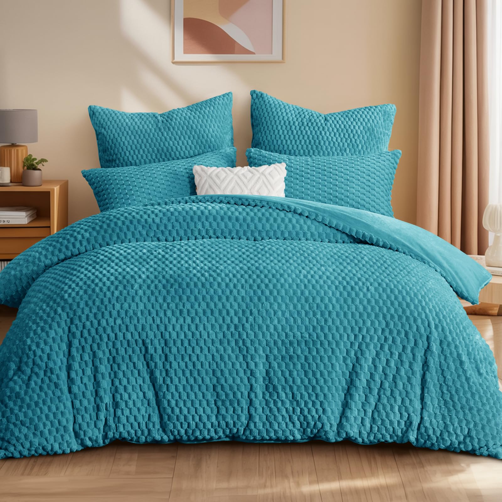 Aisbo Winter Flanell Bettwäsche 200x200 3teilig Türkis - Warm Plüsch Winterbettwäsche Flauschige Teddy Fleece Cashmere Touch Bettbezug und 2 Kissenbezüge 80x80 cm mit Reißverschluss