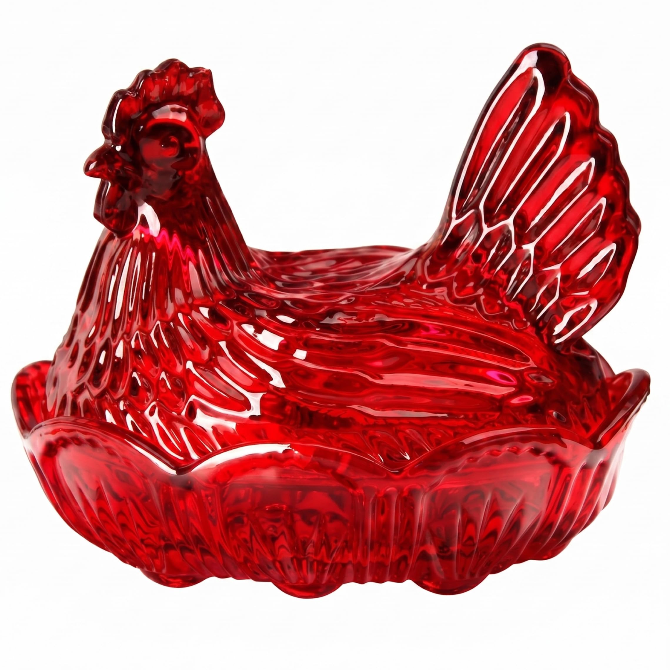 Sjfbebsy Hen On Nest Glass Dish, Candy Dish with Lid, Chicken Shape Candy Bowl for office, Kitchen Decor, Red with Lid