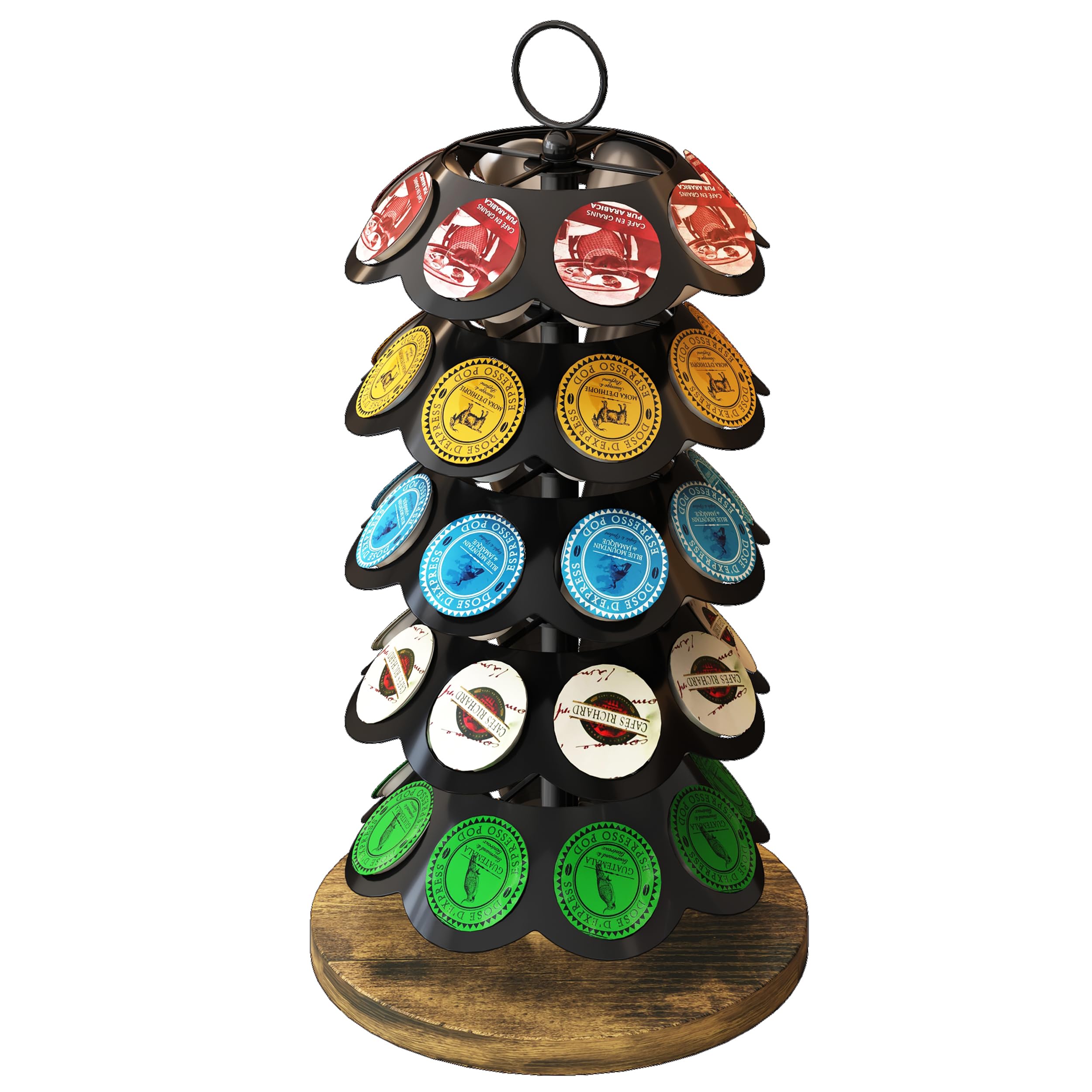 Independent-Tier Rotation 40 Pods K Cup Holder ,Free Combination of 3/4/5 lLayers is Suitable for Different Cabinet Heights Coffee Pod Holder Organizer ,Coffee Pod Organizer K Cup Holders for Counter