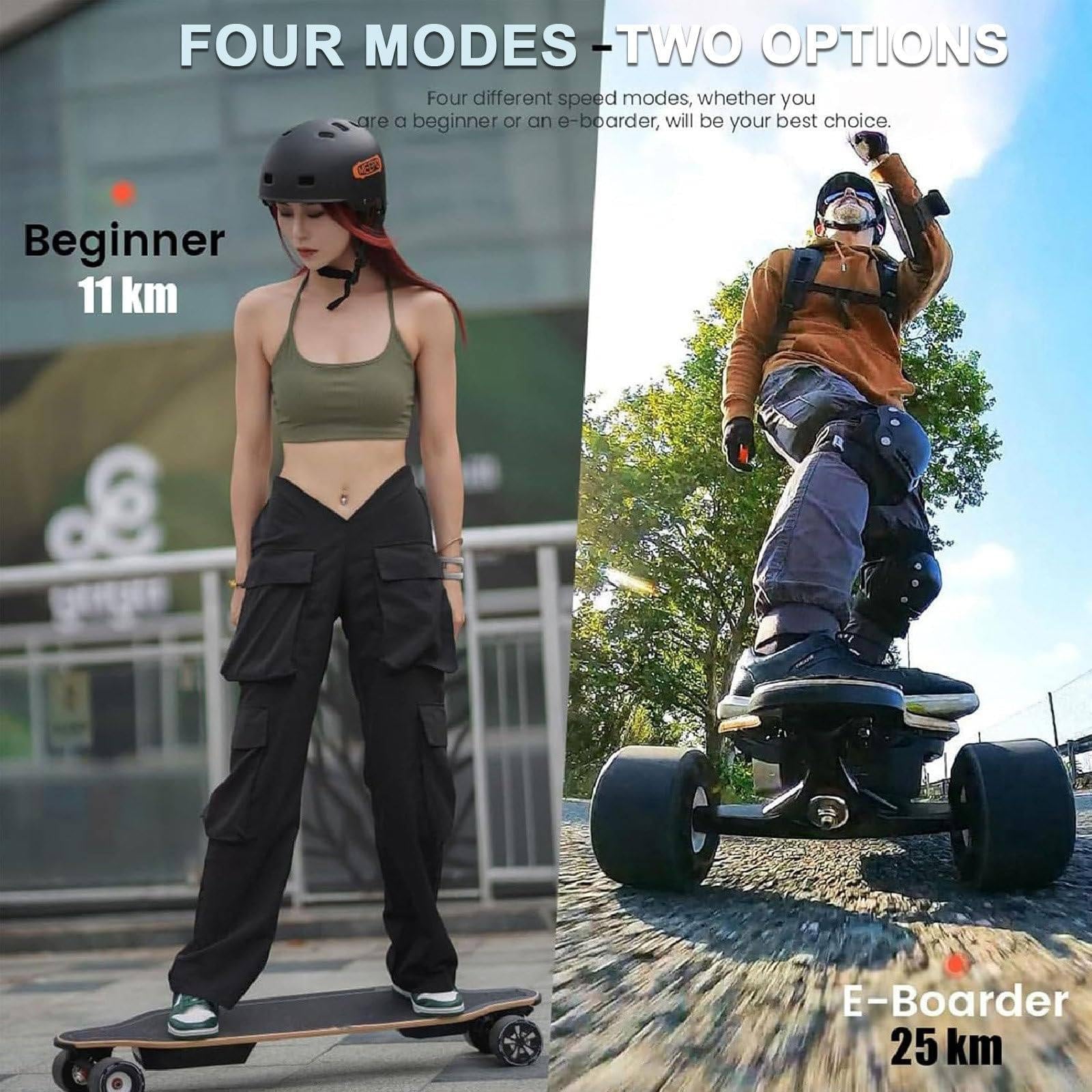 Planche Électrique Tout-Terrain Adultes-Skateboard Électrique 700W, Double Moteur, Vitesse Maximale De 35 Km/H, Autonomie De 15/22 /30 Km, Charge De 150 Kg,Campus& Aventures Urbaines 22KM