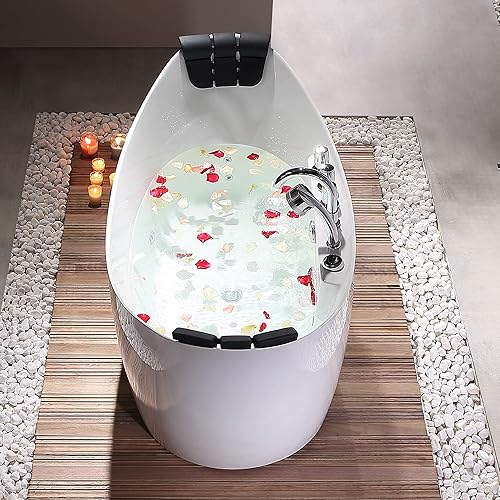 Miniatura 3 de Empava Bañera de hidromasaje de acrílico de 68 pulgadas con forma ovalada con 8 chorros de agua, bañera de masaje de doble extremo con 2 almohadas