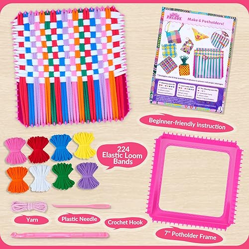 Miniatura 9 de PREBOX Kit de Telar de Tejer, Juguetes para Niños y Adultos, Aros para Agarraderas, Manualidades para Niñas de 6, 7, 8, 9, 10, 11, 12 Años, Telar