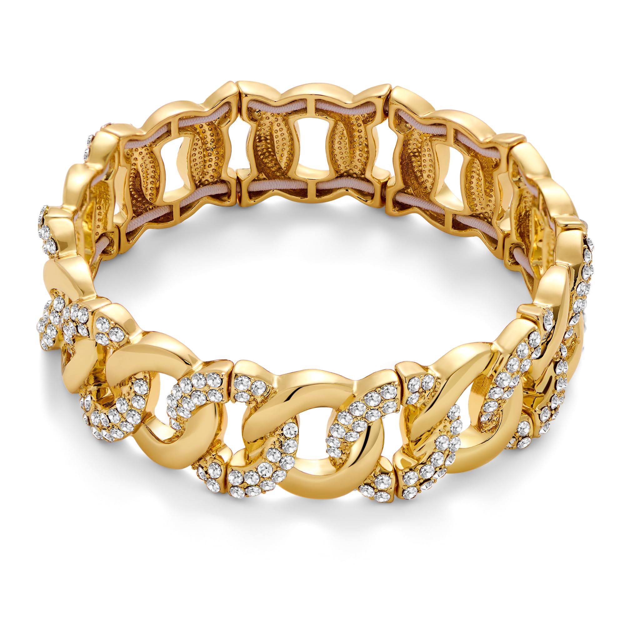 TOVABA Gold Bangle Bracelets for Women Chunky Stretch Bracelets Gold and Silver Bangle Adjustable Wide Bracelets for Women