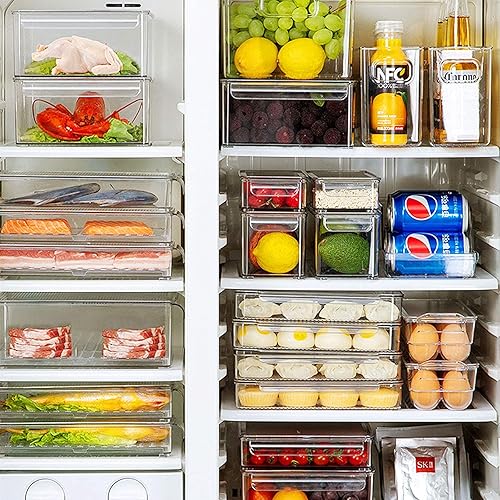 Miniatura 2 de elabo Contenedores de almacenamiento de alimentos para refrigerador, organizador apilable para refrigerador, cajones con tapas y bandeja de drenaje