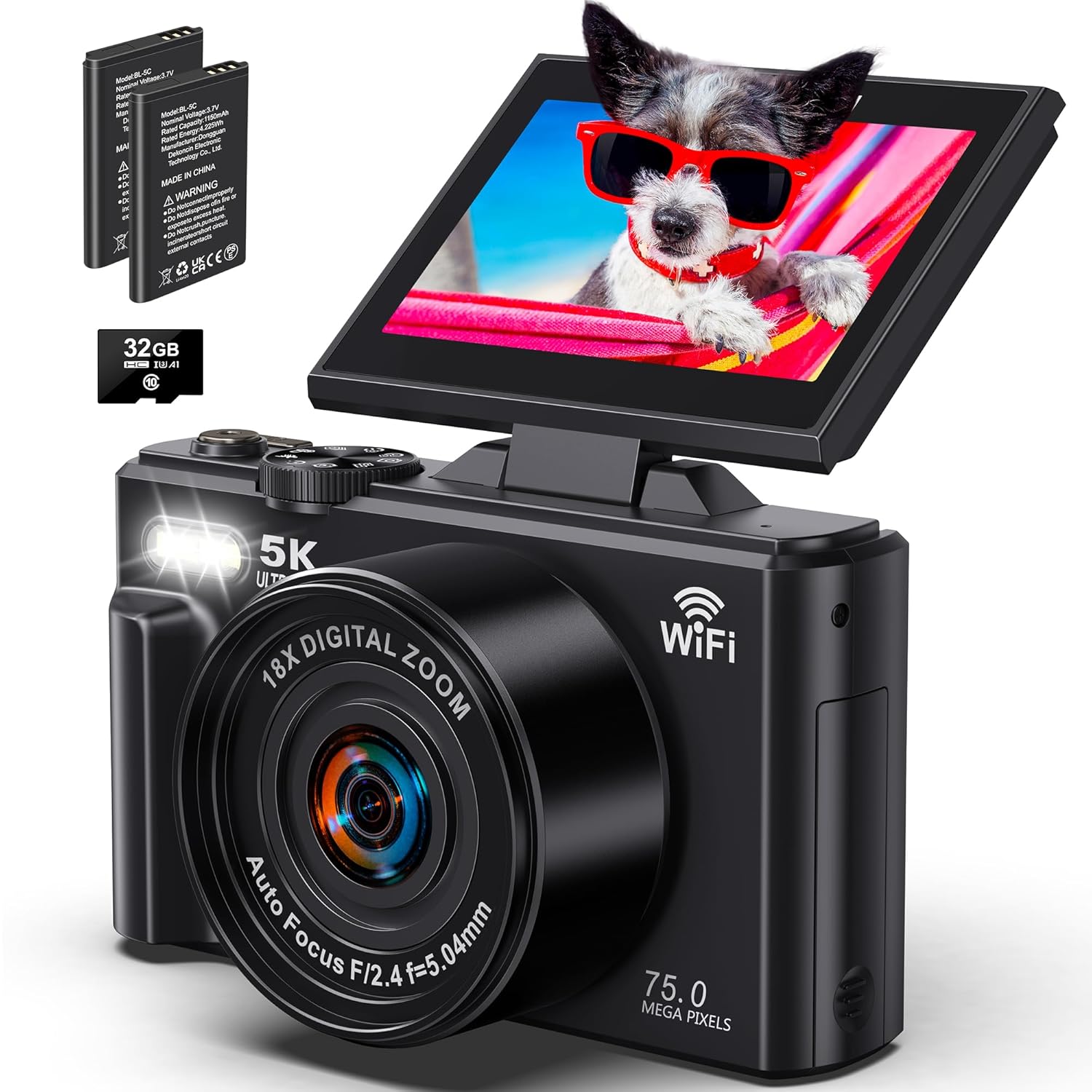 5K Digital Camera – 75MP Digital Cameras for Photography – Vlogging Camera for YouTube – Autofocus Video Camera 3″ 180° Flip Screen with 18X Zoom 5K Digital Camera – 75MP Digital Cameras for Photography – Vlogging Camera for YouTube – Autofocus Video Camera 3″ 180° Flip Screen with 18X Zoom