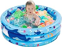 Sloosh 34x10 Inflatable Kiddie Pool for Toddlers - 3-Ring Blue Whale Baby Pool, Ball Pit, Dog Pool for Backyard Summer Fun