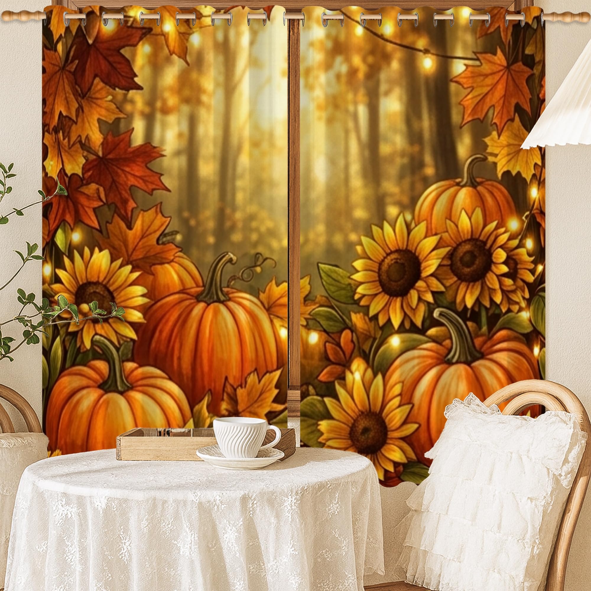 Rideaux occultants esprit maison de campagne automnale orange et tournesol