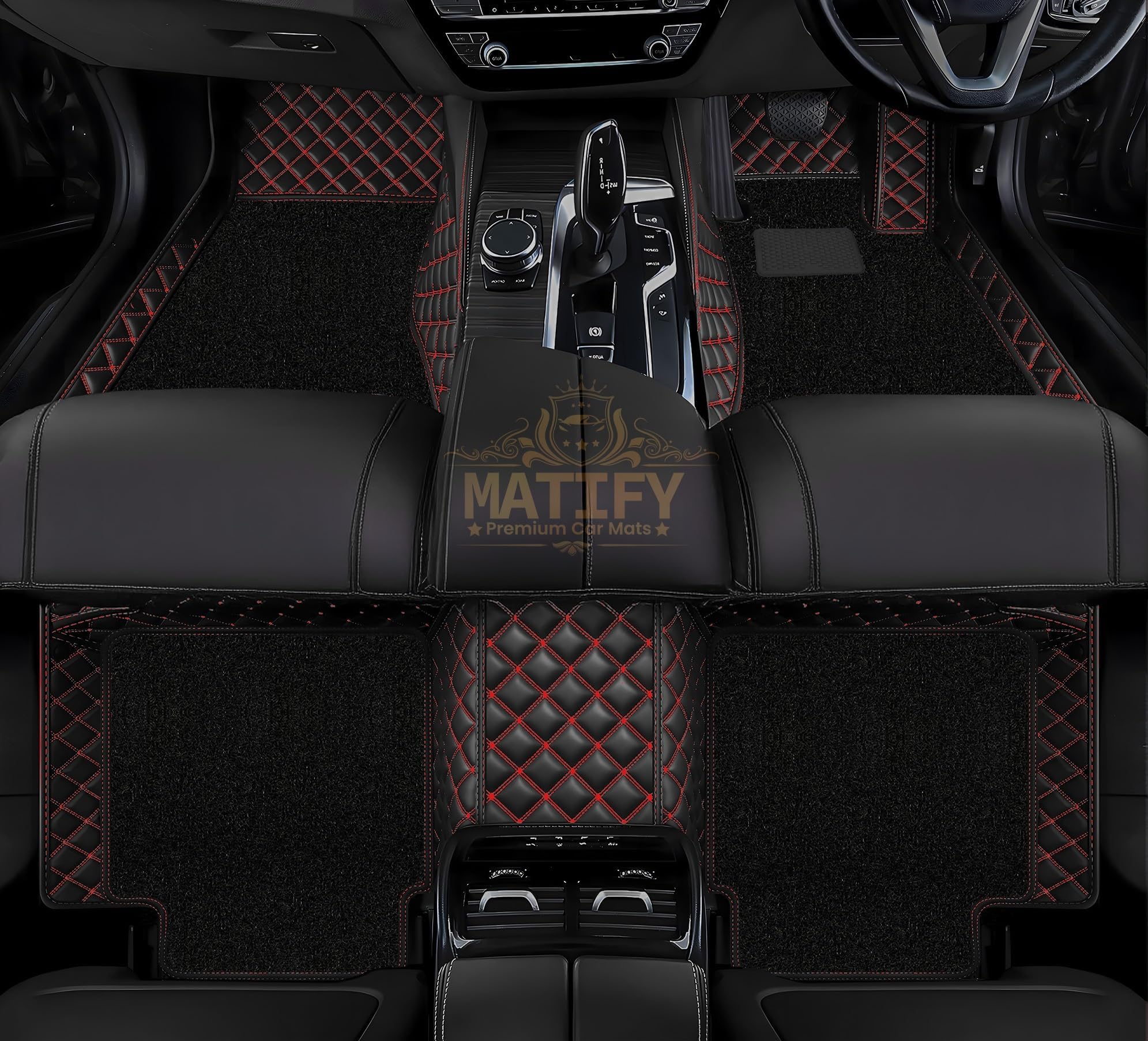 7D Double Stitch Car Floor Mat for Toyota Innova Old | 7 Layer Double Stitching Premium Faux Leather Custom Fitted Car Foot Mats | All Weather Antslip Mats - Black with Red