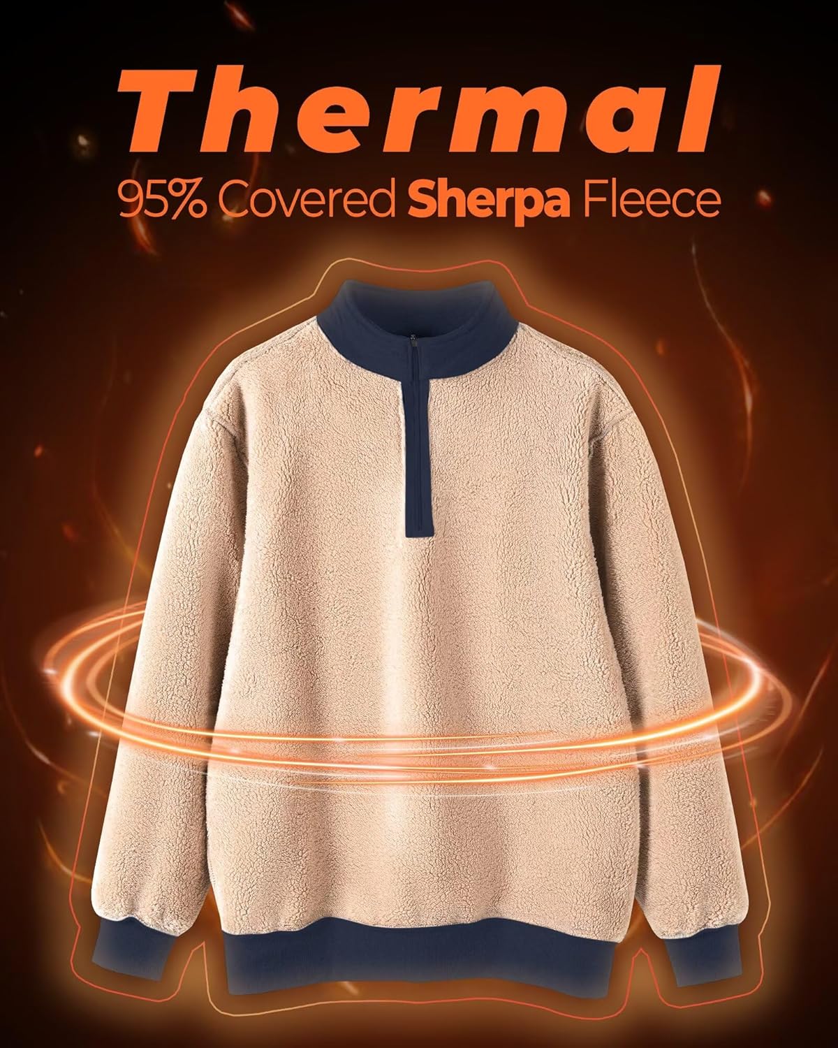 Boladeci Men's Quarter Zip Pullover Premium Sherpa Lined Sweatshirts Heavyweight Winter Cold Weather - Image 3