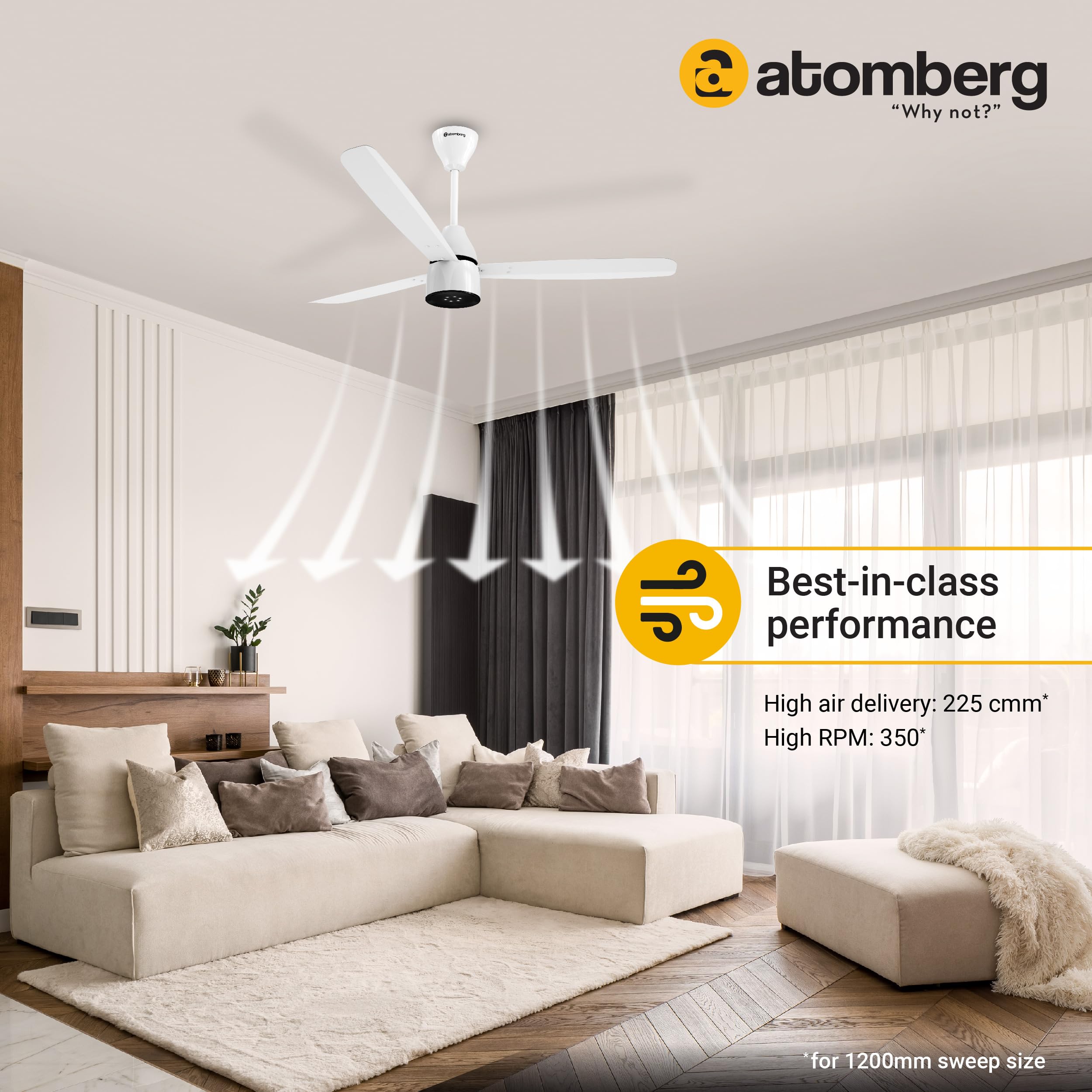 atomberg Renesa Enzel 1200mm BLDC Ceiling Fan with Remote Control | BEE 5 star Rated Energy Efficient Ceiling Fan | High Air Delivery with LED Indicators| 2 Year Warranty (Gloss White) 4