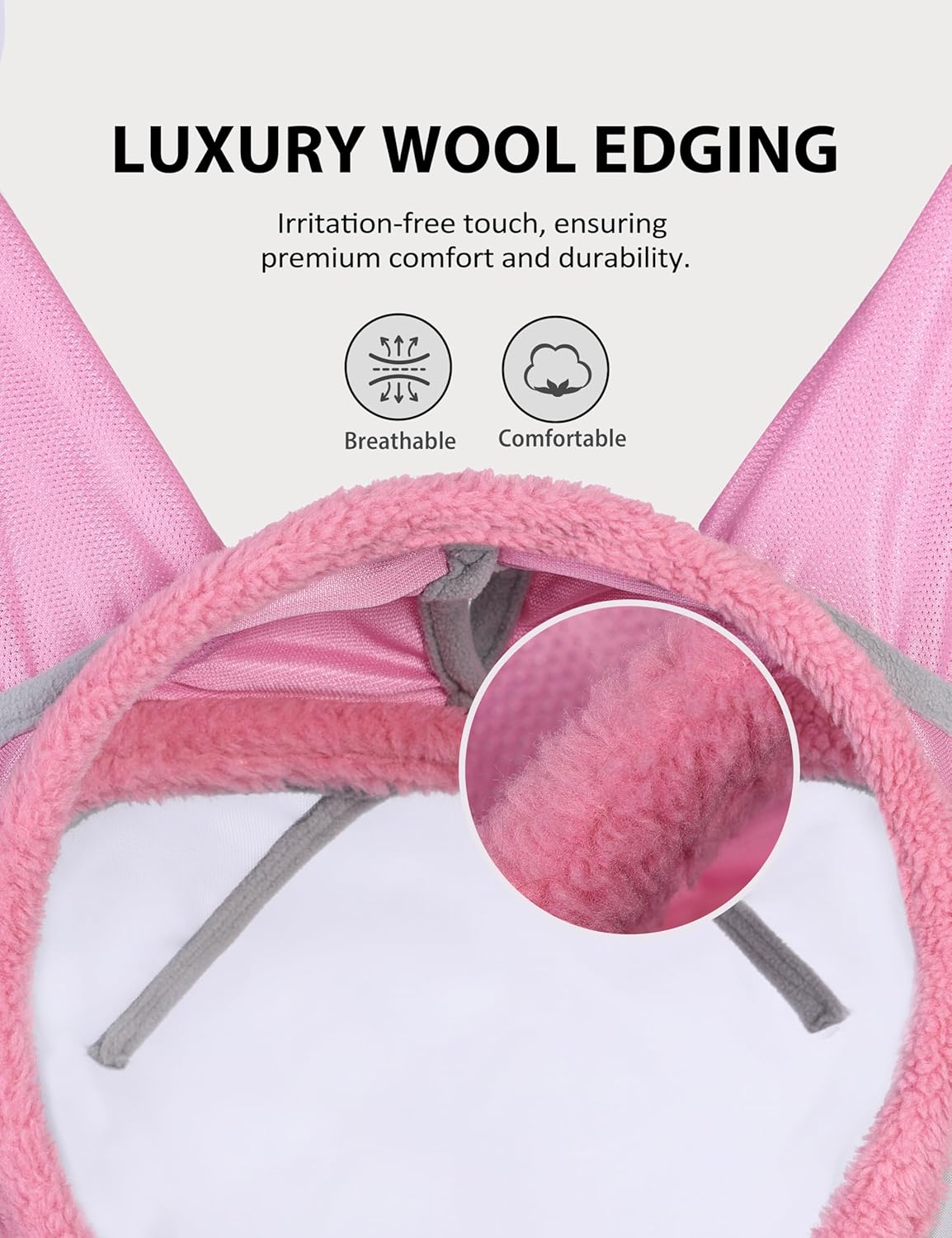 Harrison Howard CareMaster Horse Fly Mask UV Protective Fine Mesh with Extra Wool Soft Touch on Skin Light Pink L