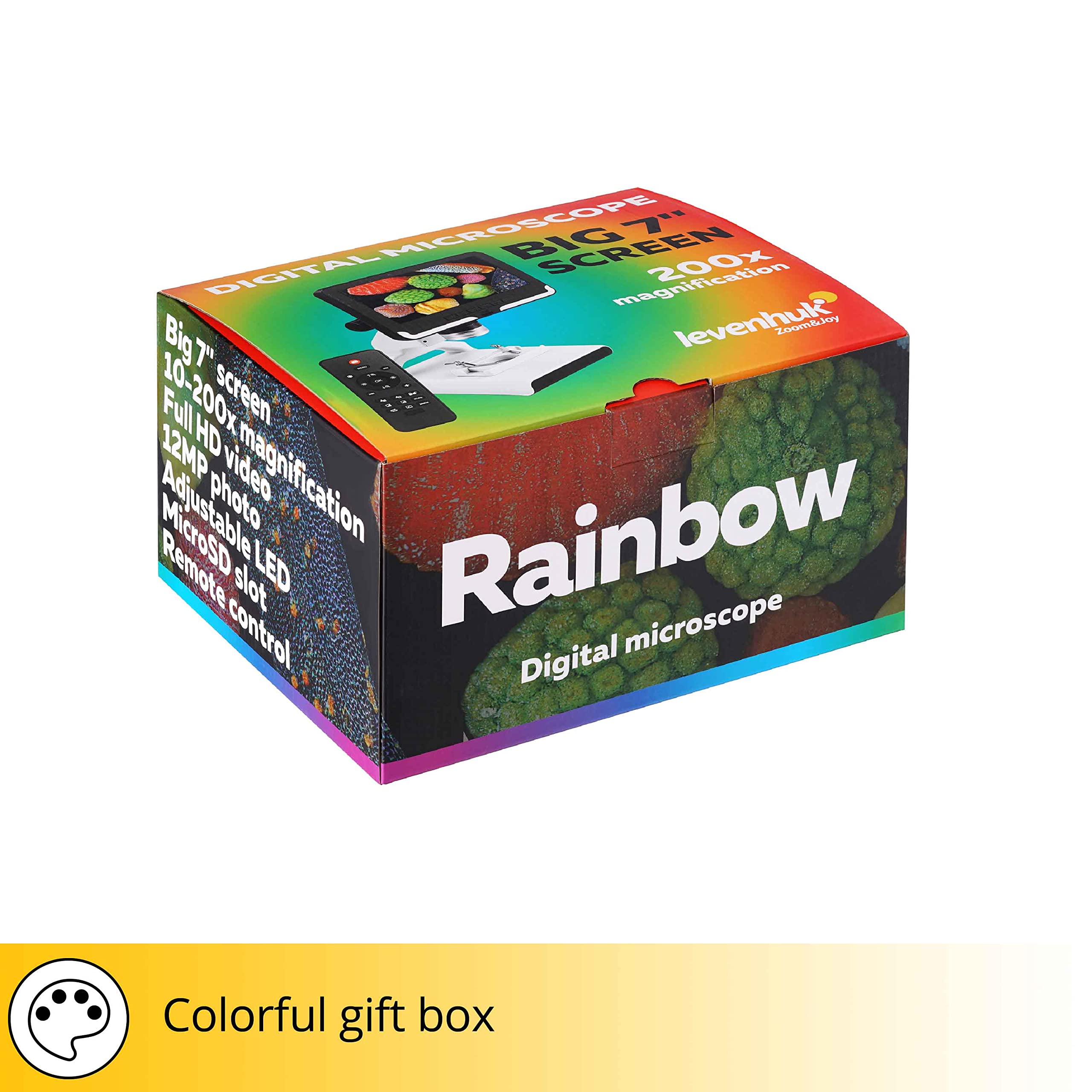 Levenhuk Rainbow DM700 LCD Digitales Drahtloses Mikroskop mit 17,8-cm-LCD-Bildschirm, 10- bis 200-Facher Vergrößerung, Fernbedienung und Dias im Set