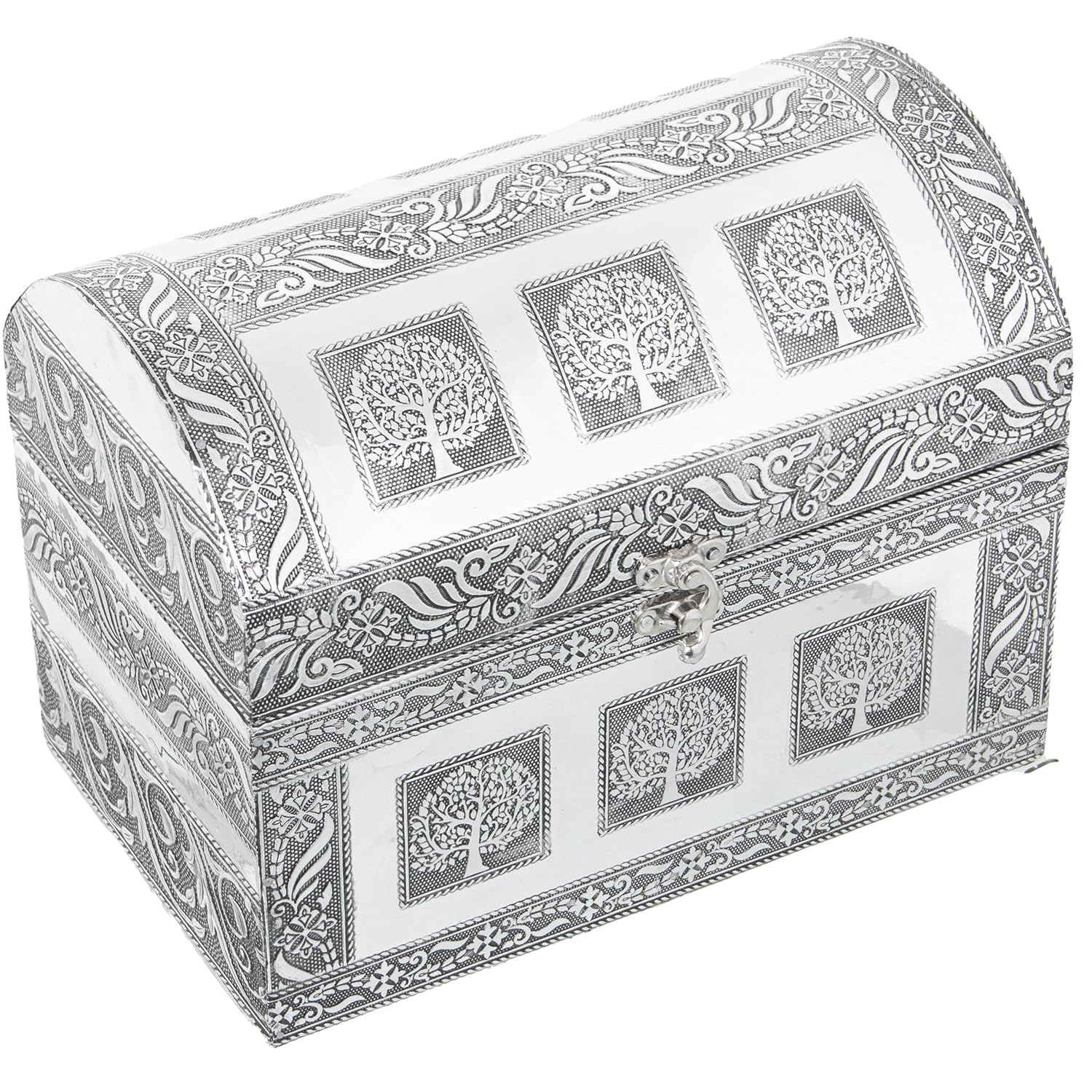 Boîte à bijoux arbre de la vie en métal argenté coffre 25x15x18cm de style raffiné