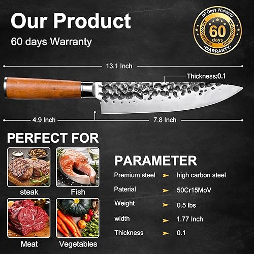 Miniatura 6 de Ink Plums Cuchillo de chef de cocina de 8 pulgadas, cuchillo afilado alemán de acero inoxidable de alto carbono, cuchillo de carne profesional con