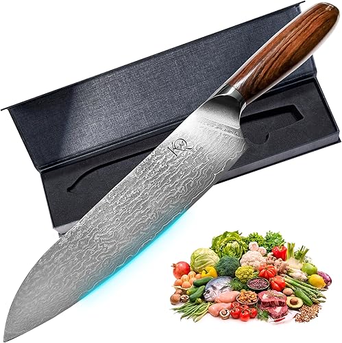Cuchillo de cocina japonés de 7 pulgadas, cuchillo Santoku ultra afilado en acero de alto carbono, cuchillo de chef japonés con mango ergonómico