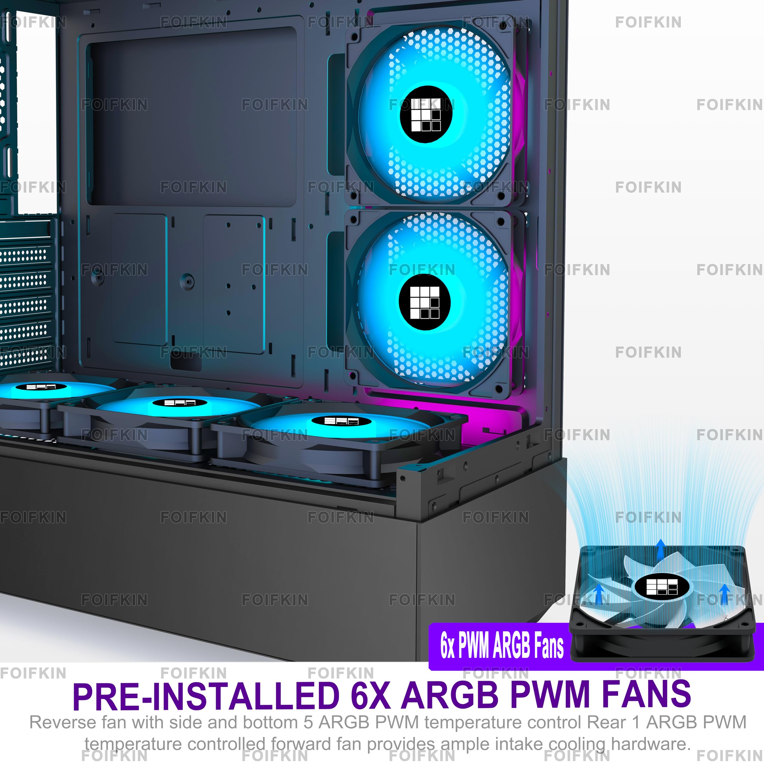 FOIFKIN F1 Case PC – Ventola preinstallata 5 PWM ARGB ATX Mid-Tower Gaming PC, vetro panoramico 270°, con Type-C (nero)