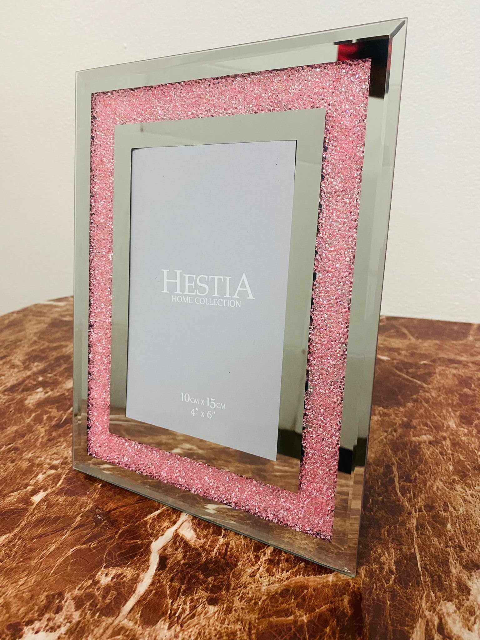 STUNNING Blushing Crystal Glass Photo Frame Hestia Elegant Mirror 4" x 6"