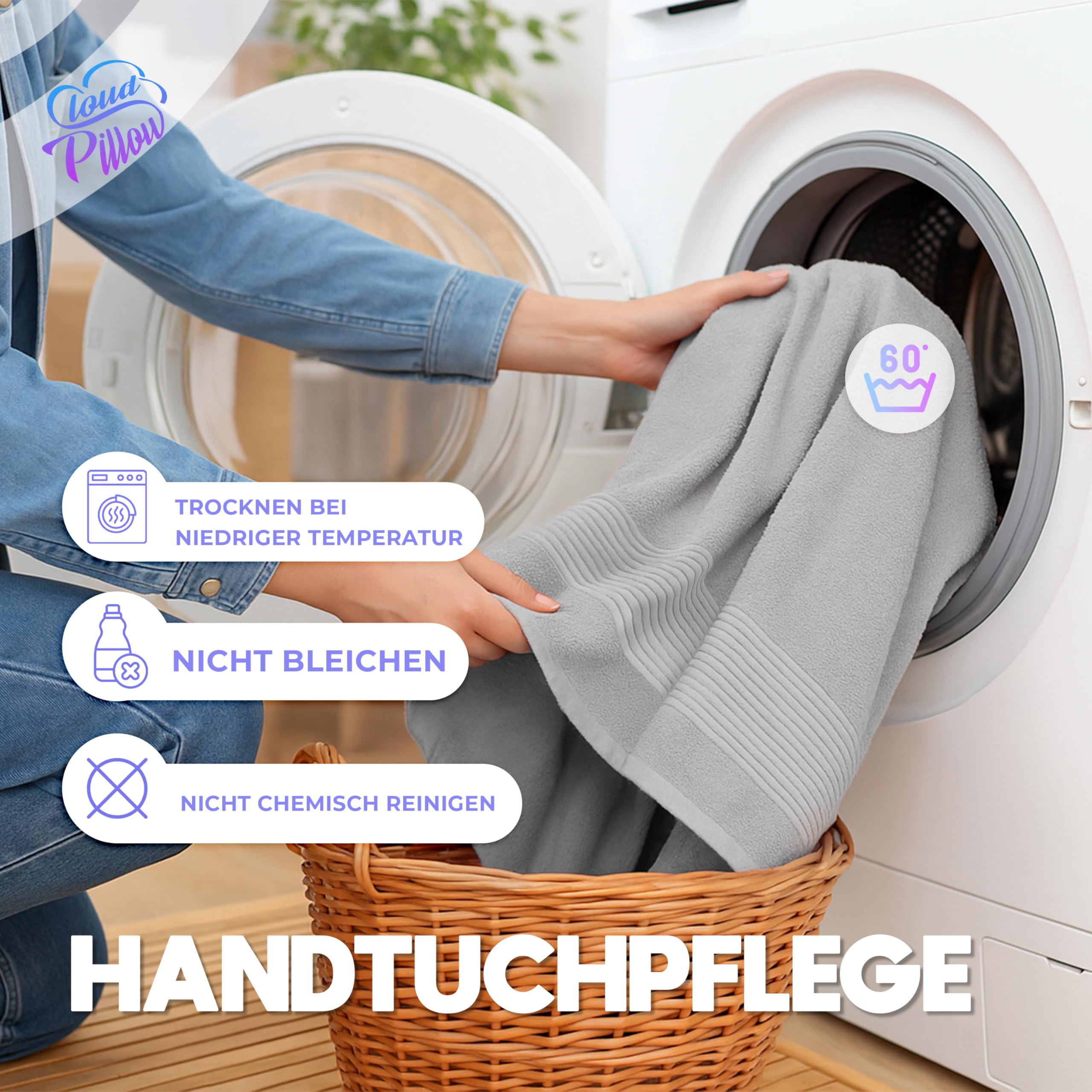 Cloud Pillow 2er Set Duschtücher 70x140 cm 100% Baumwolle, 500 g/m2 | Duschtuch, weich, saugstark und langlebig, Oeko-TEX, ideal für Bad & Wellness