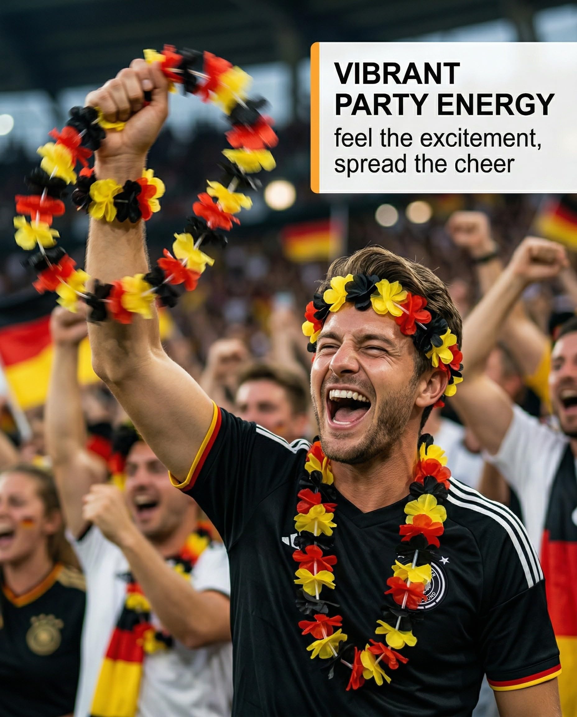Colliers de Fleurs Allemagne 6 Pièces – Leis Hawaïens Noir Rouge Or pour Supporters Football & Fêtes Nationales
