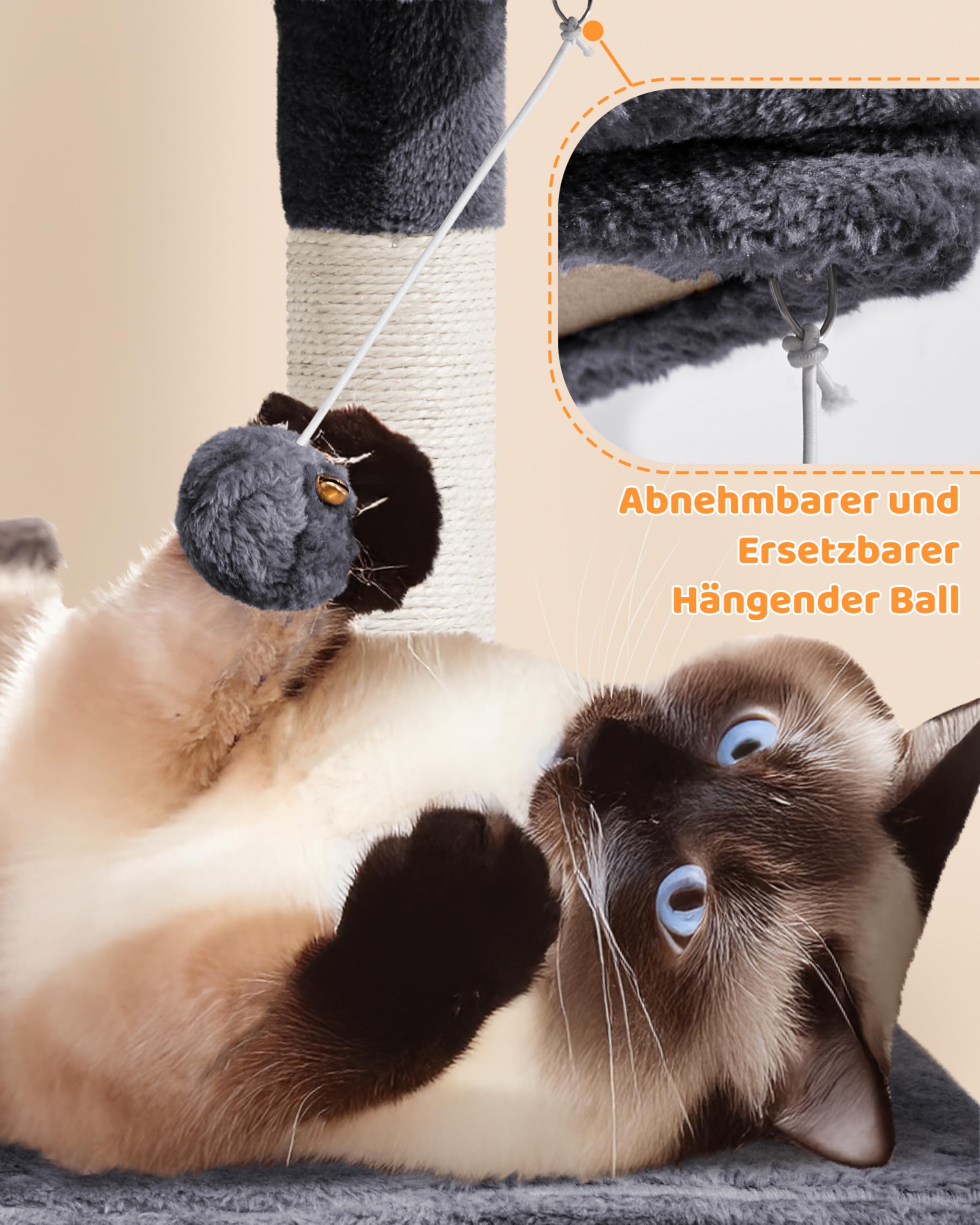 PawHut kattenboom, speelboom met bal, krabpaal, hoogte verstelbaar