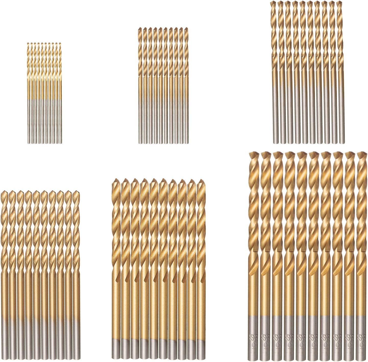 HPMAISON 60PCS HSS Shank Twist Drill Bit Set Titanium Coated 1/1.5/2/2.5/3/3.5mm High Speed Steel Twist Drill Bits Tools for Wood Plastic and Aluminum