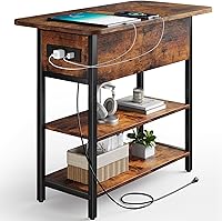 Yoobure Flip Top End Table with Charging Station - 2 USB Ports & 2 Outlets, Narrow Side Table with Storage for Small Spaces, Living Room Bedroom Nightstand