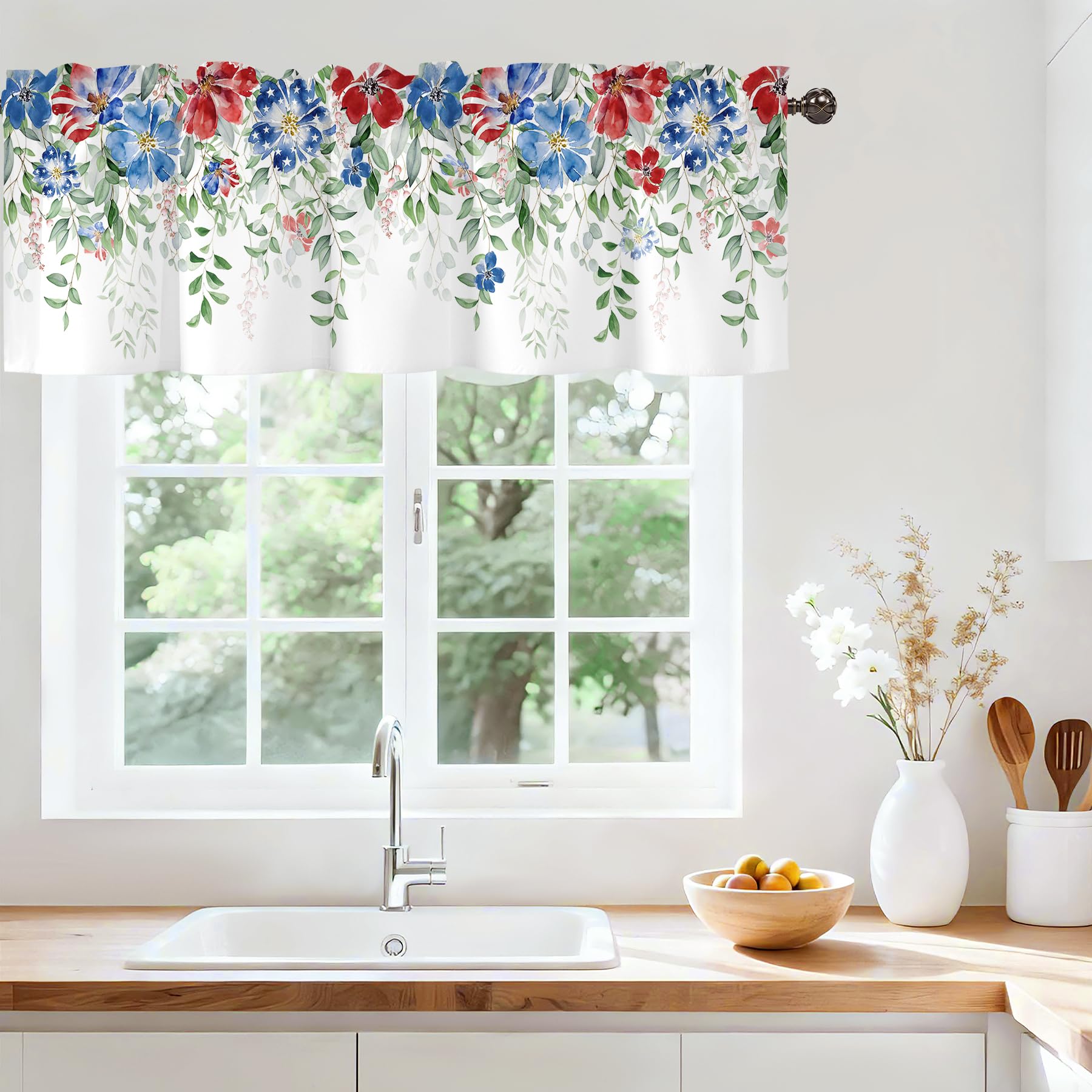 Patriotic 4th of July Valances for Windows, Rod Pocket Sheer 42x12 in