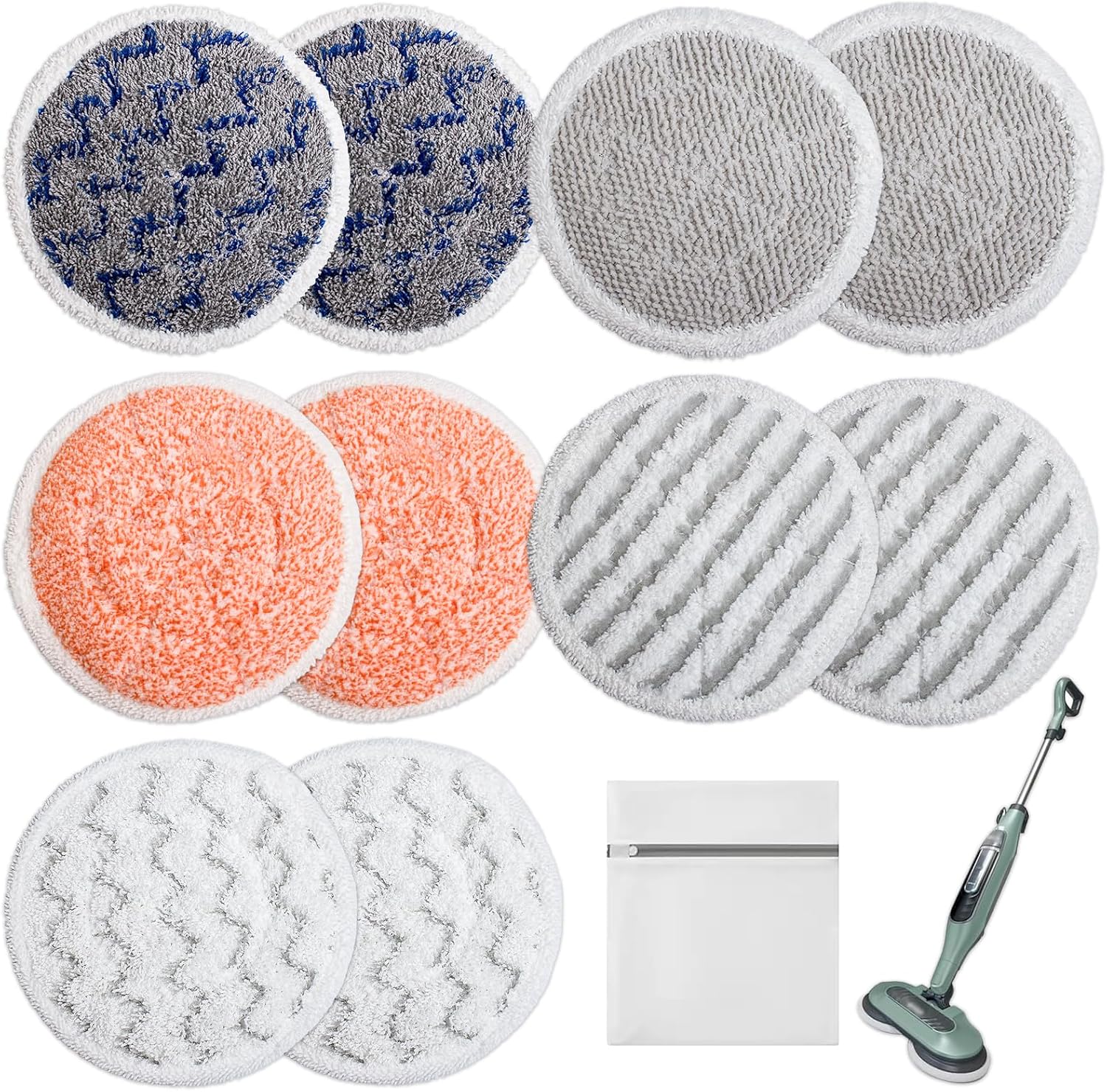 10-Pack Steam Mop Pads Compatible with Shark S8201 S7001 S7201 S7000, with 1 Bonus Laundry Bag, Washable Microfiber Dirt Grip Replacement Pads for Hardwood Tile Laminate Floors